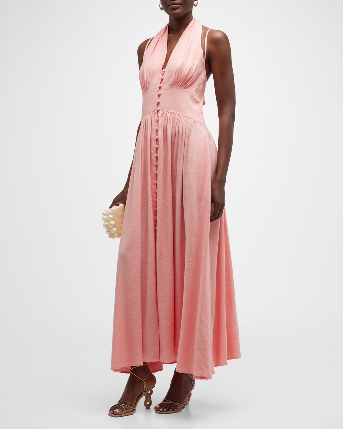 Cult Gaia Ozia Linen-blend Halterneck Maxi Dress In Azalea