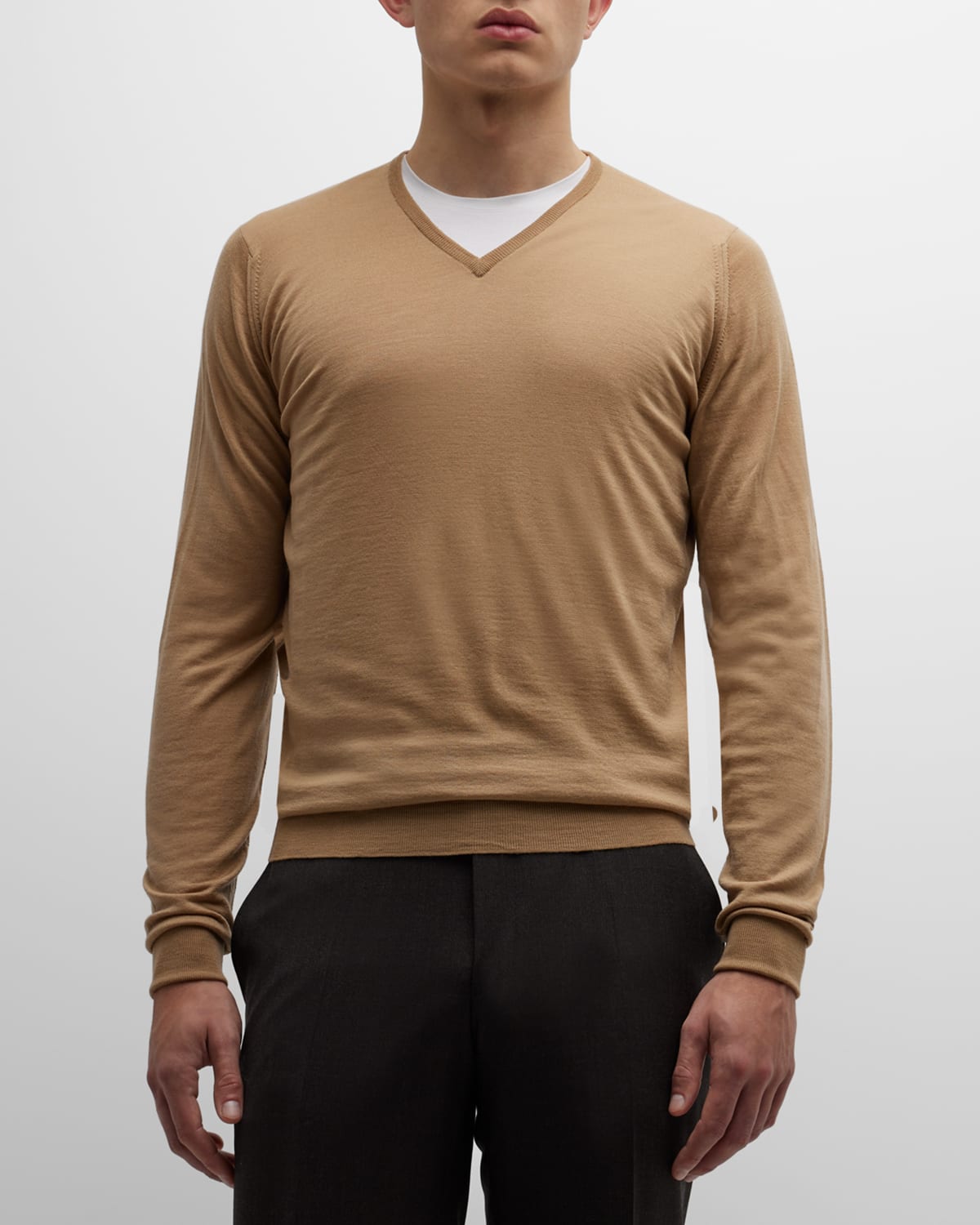 John Smedley Wool Knit Jumper In Light Camel