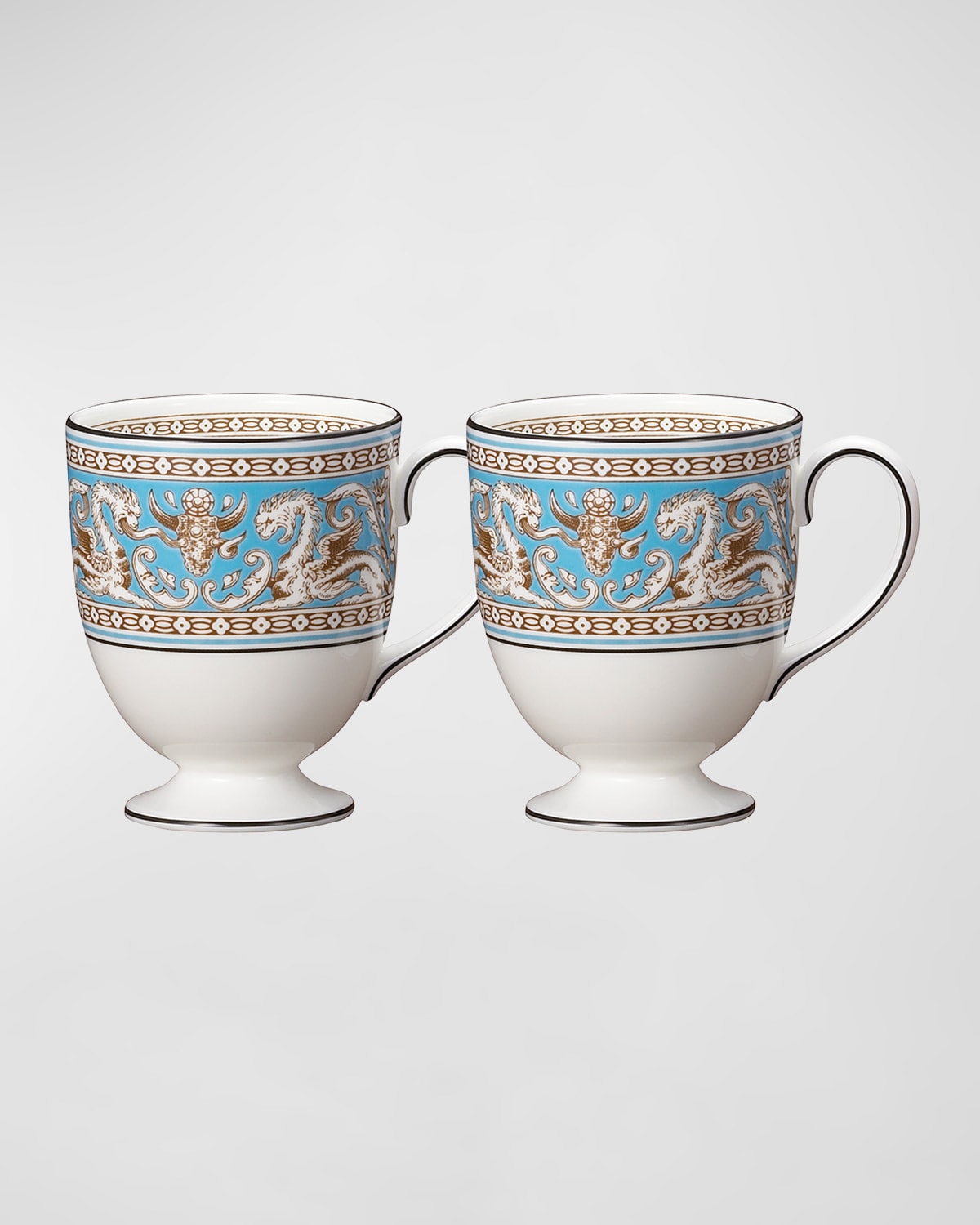 WEDGWOOD FLORENTINE TURQUOISE MUGS, SET OF 2