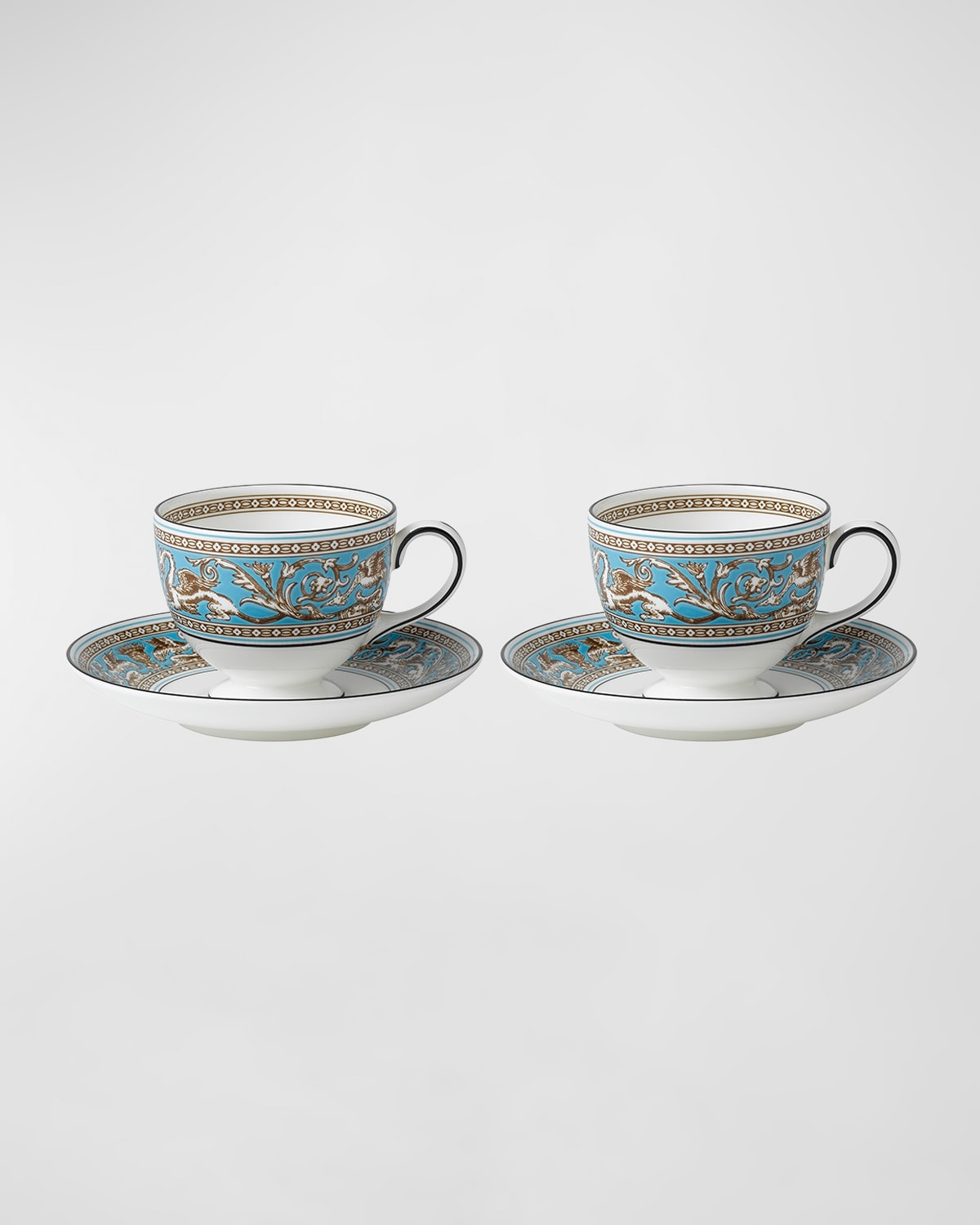 Wedgwood Florentine Turquoise 4 Piece Teacup Saucer Set