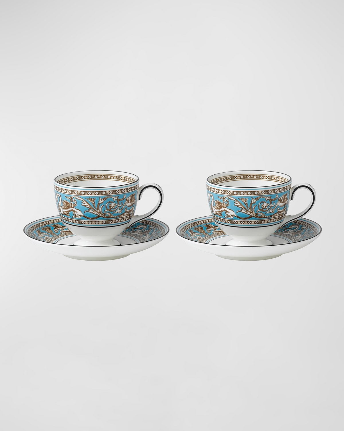 WEDGWOOD FLORENTINE TURQUOISE TEACUPS & SAUCER SET