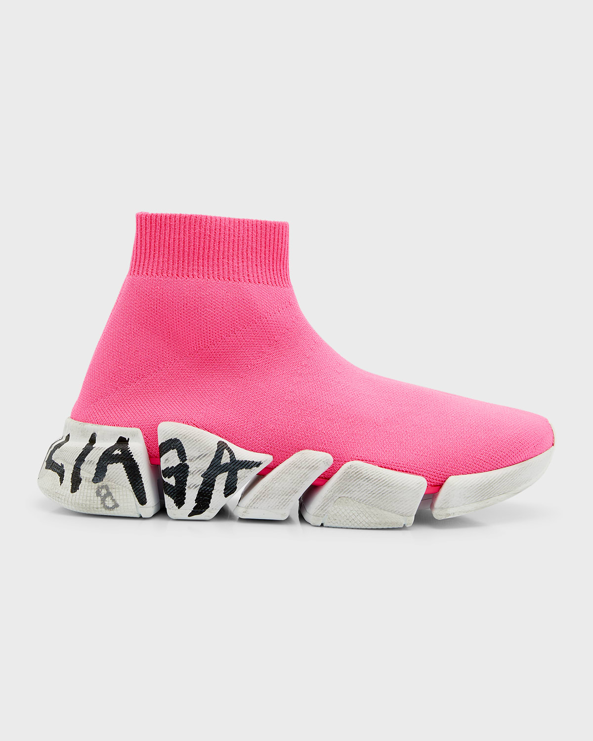 Balenciaga Speed 2.0 Graffiti Stretch-knit High-top Sneakers In Fluo Pink