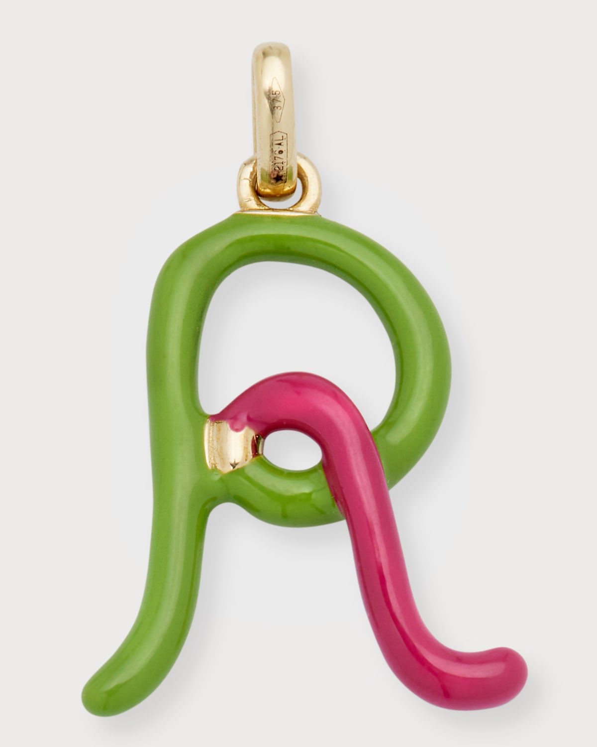 Bea Bongiasca Letter R Pendant Necklace With Duo Colour Enamel Amarena And Pistachio In Multi