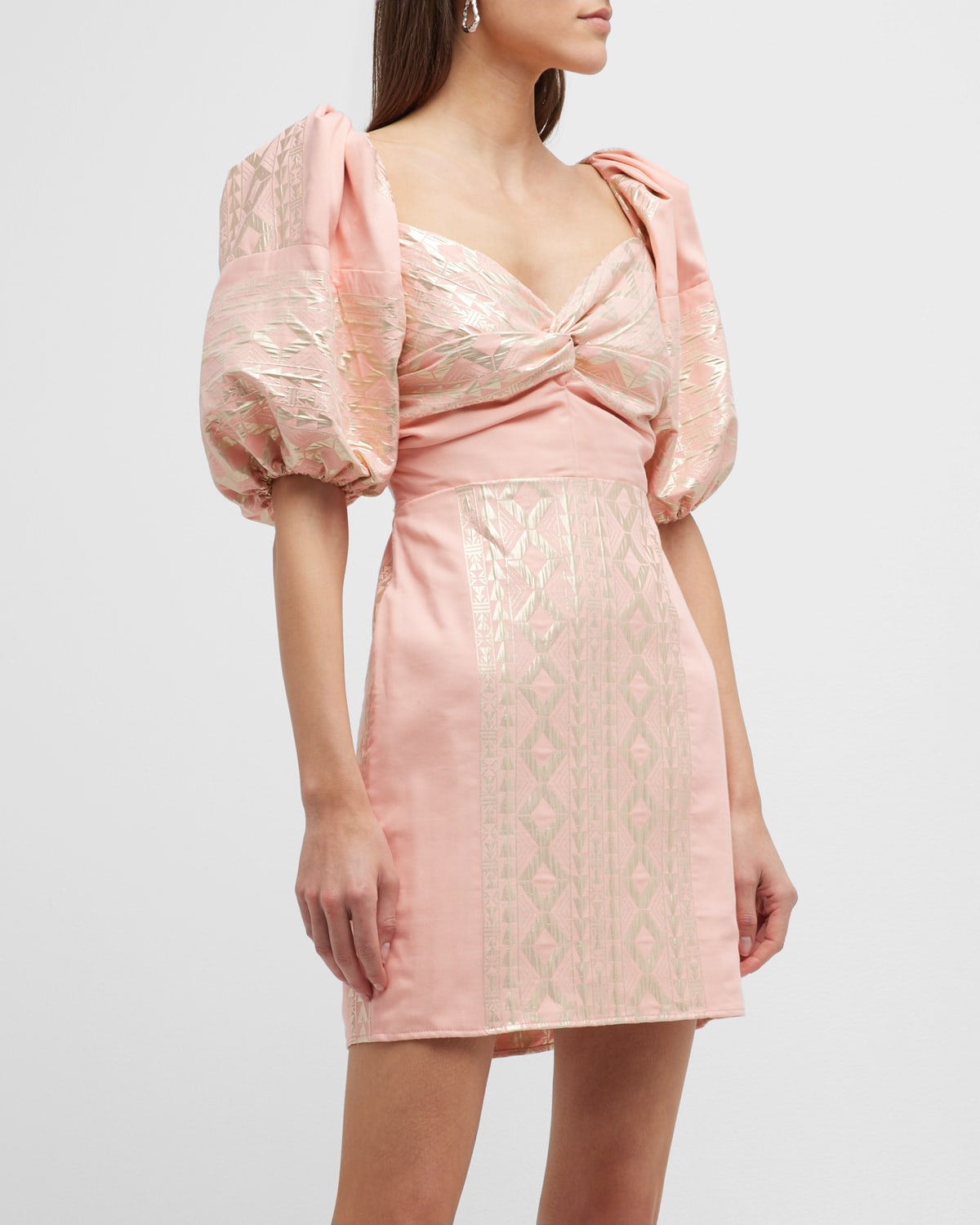 LACE The Label Puff-Sleeve Metallic Jacquard Mini Dress