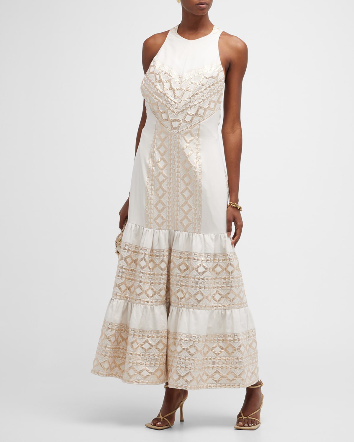 LACE The Label Twist-Back Geometric Jacquard Maxi Dress