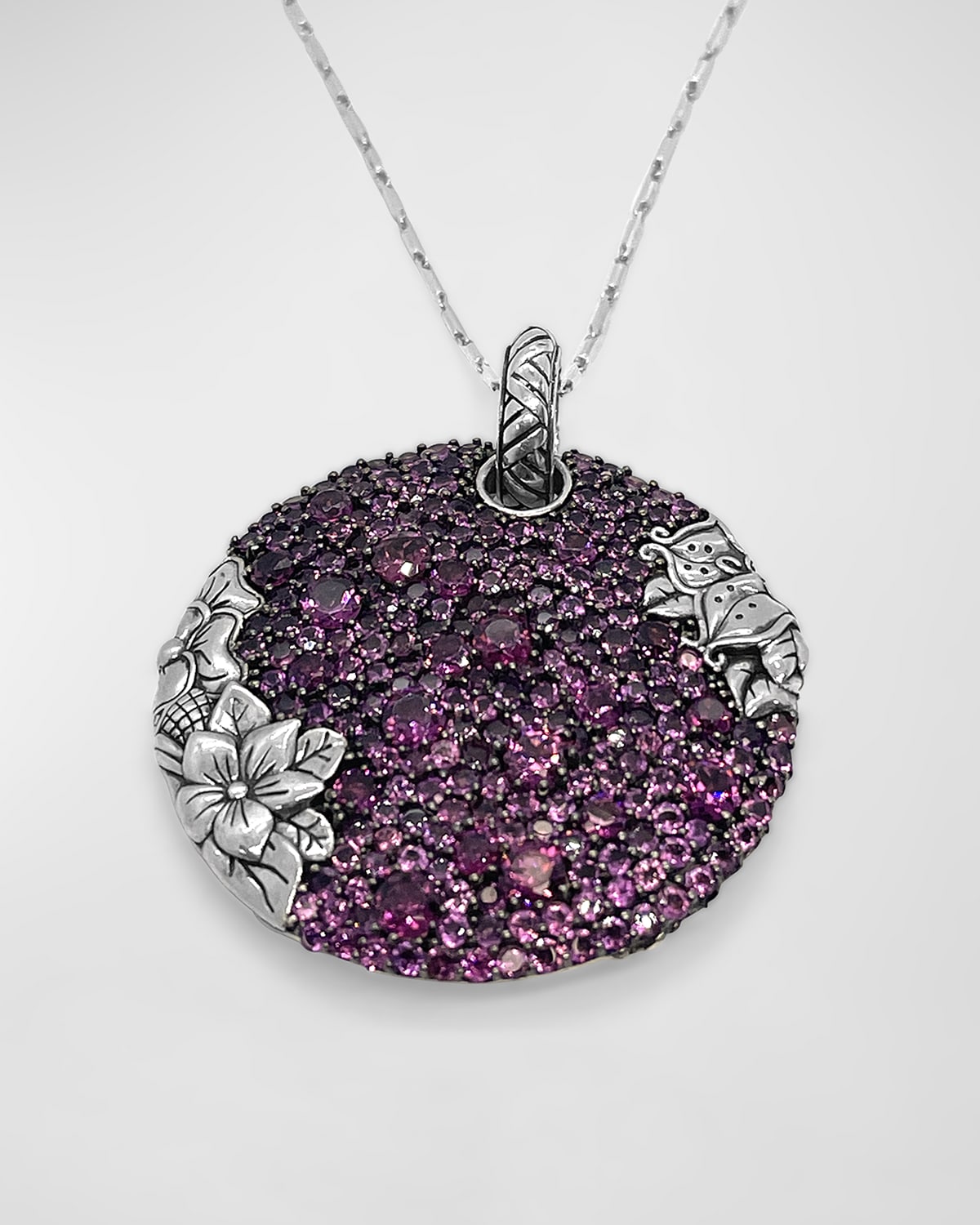 Rhodolite Garnet Pave Pendant Necklace in Sterling Silver