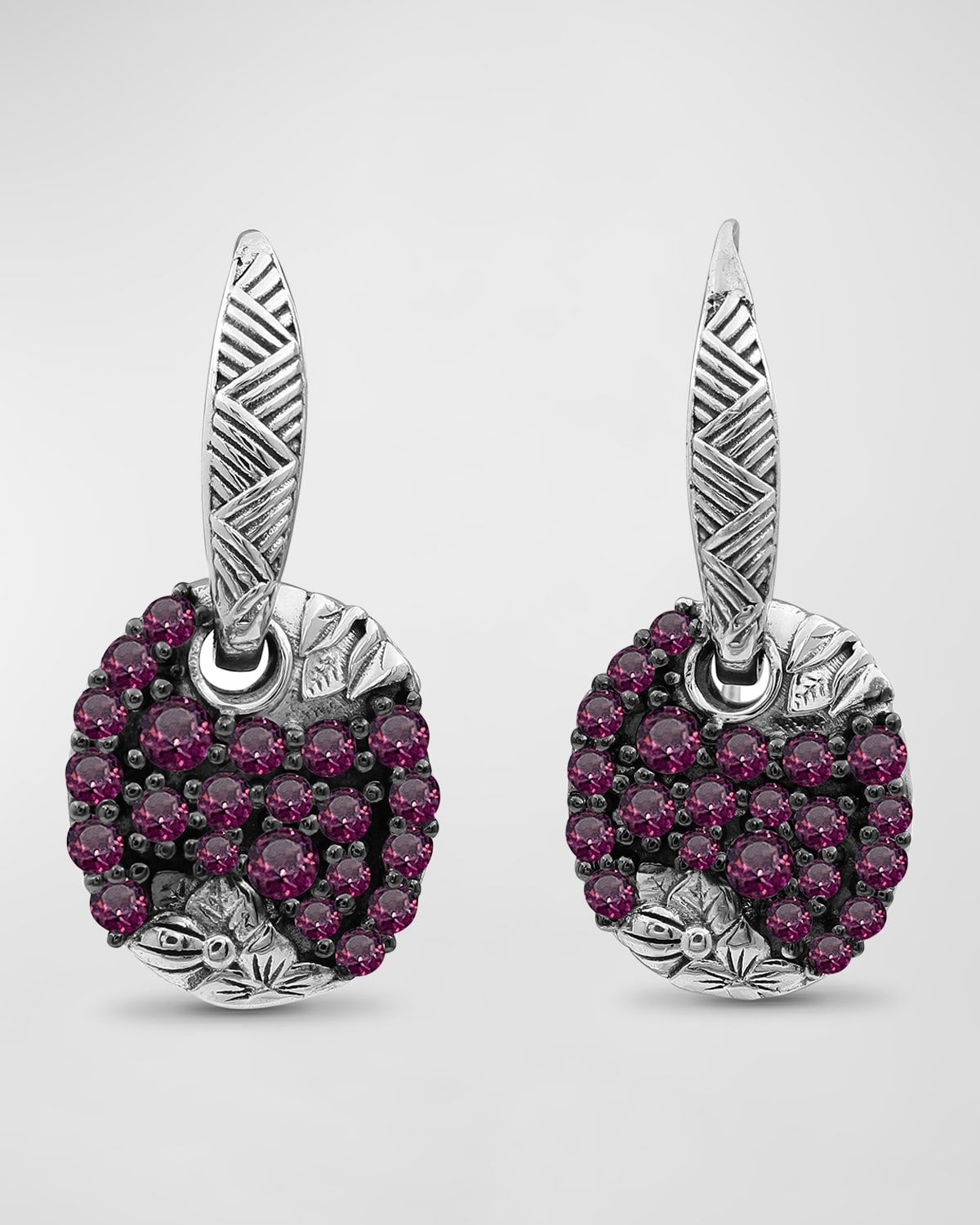 Rhodolite Garnet Pave Earrings in Sterling Silver