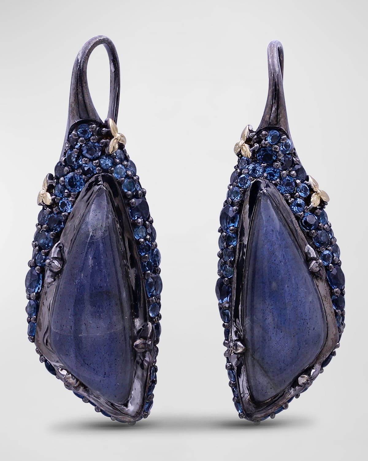 Stephen Dweck Moonstone And Blue Topaz Earrings In Blackened Sterling Silver With 18k Gold Flowers