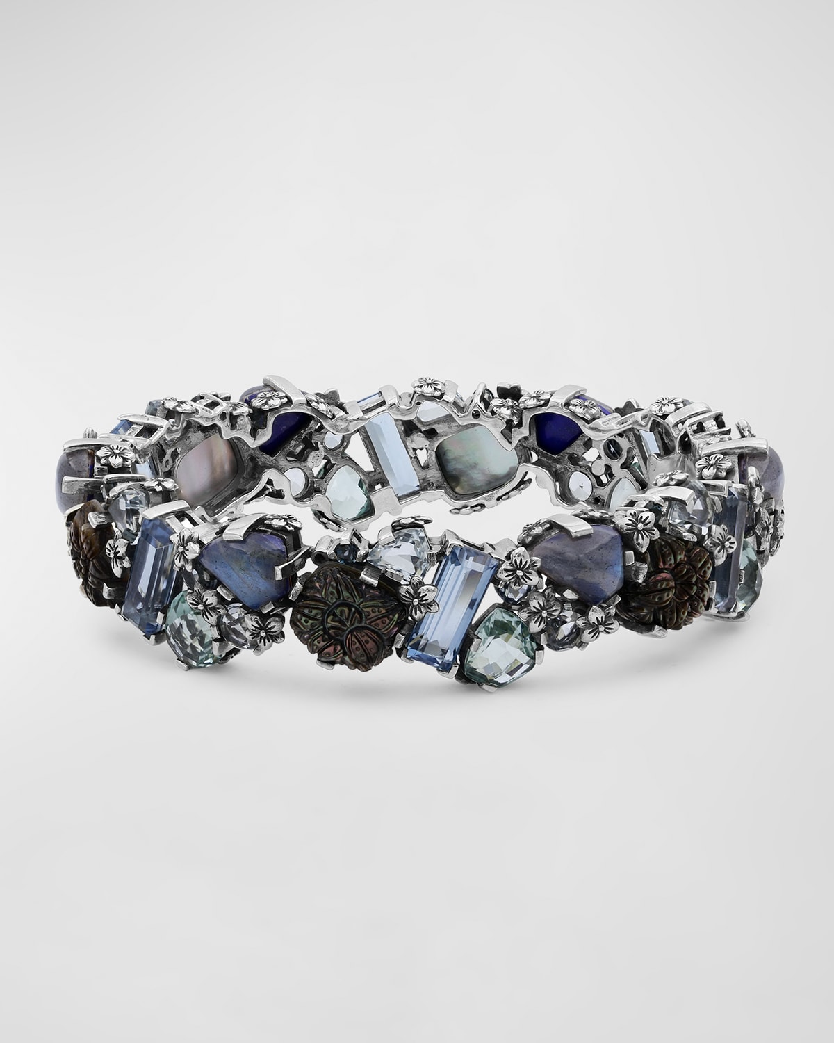 Stephen Dweck Mother-of-pearl And Blue Topaz Open-close Bangle In Sterling Silver