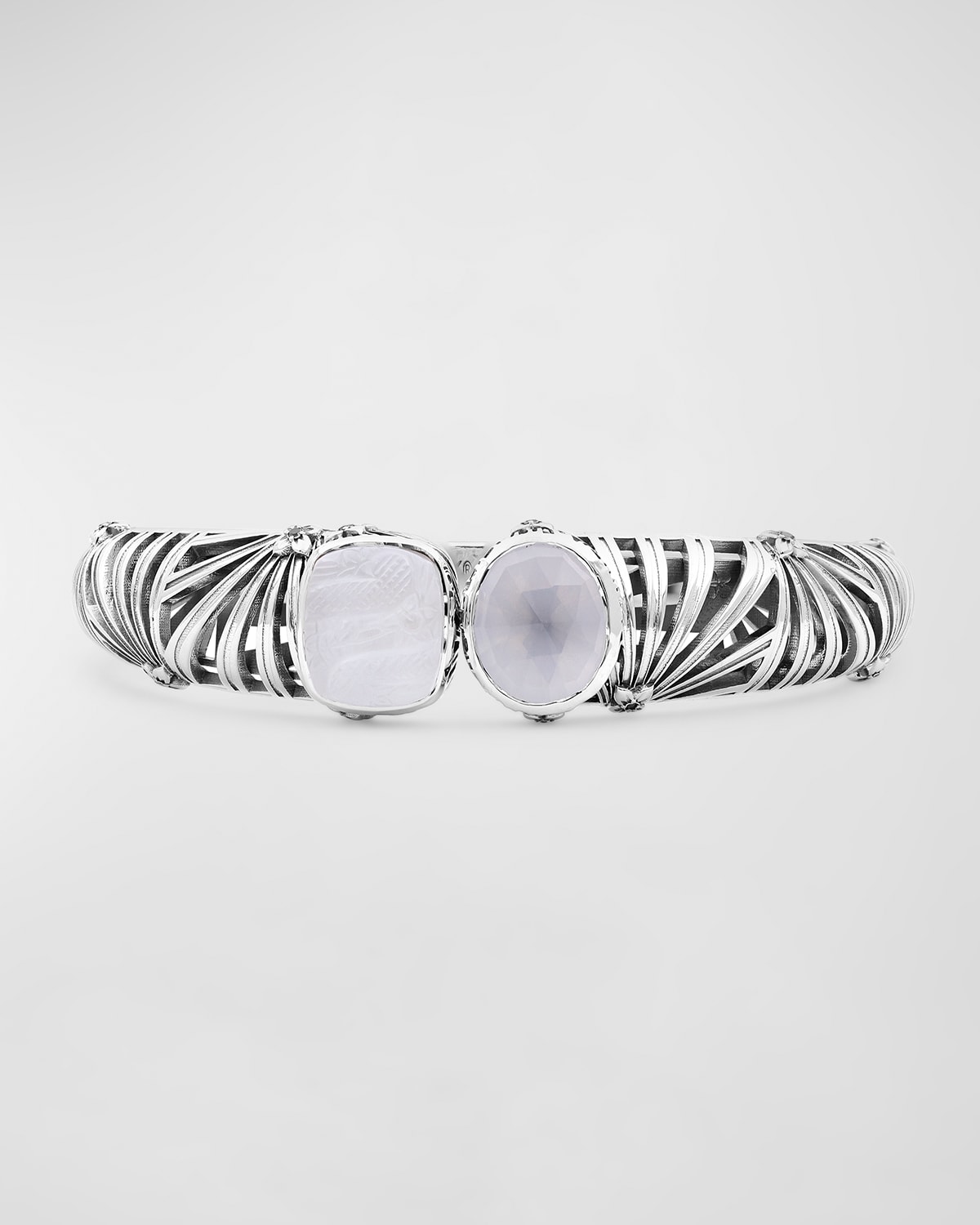 Quartz and Mother-of-Pearl Open-Close Bangle in Sterling Silver