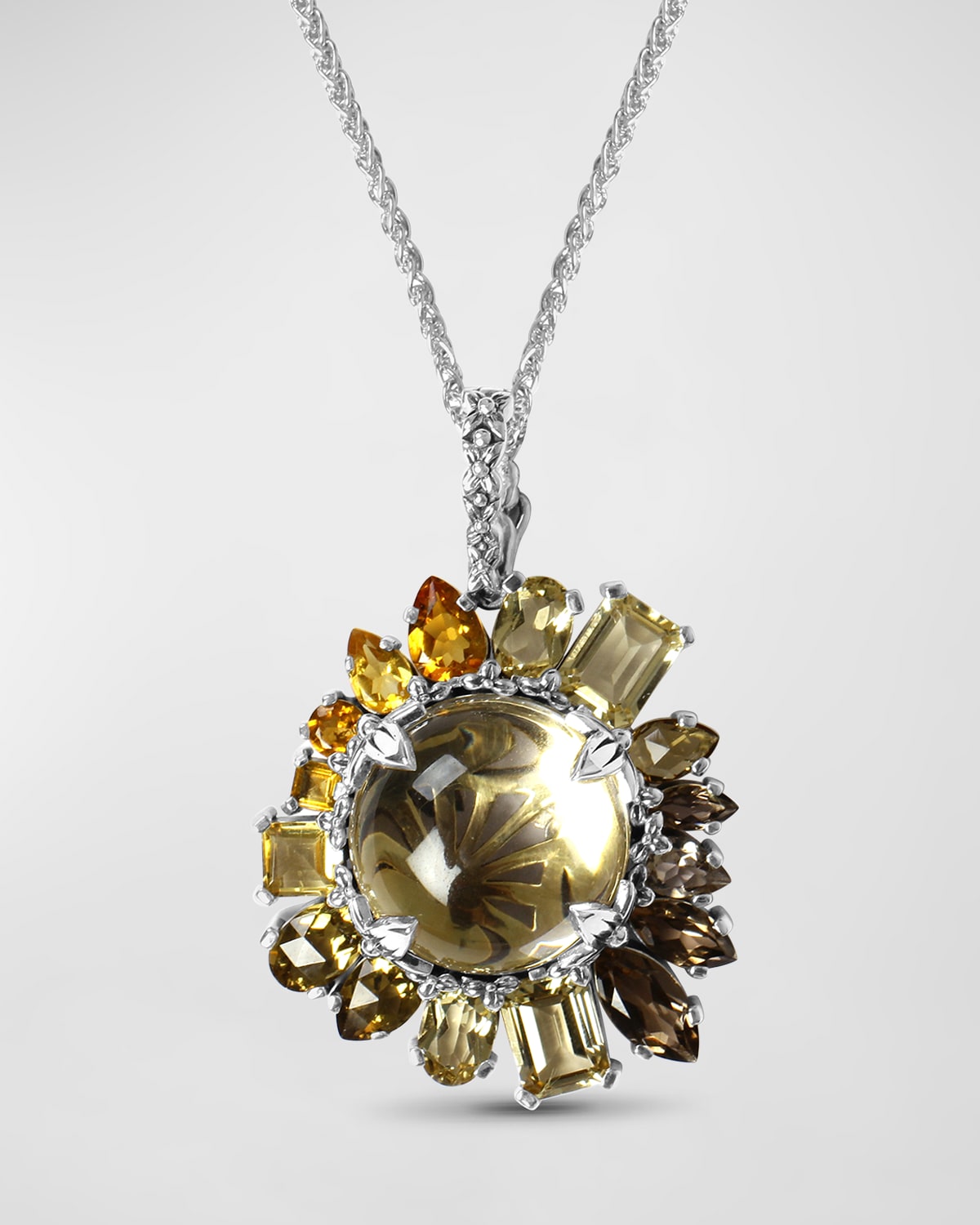 Stephen Dweck Multi-quartz And Citrine Pendant Necklace In Sterling Silver