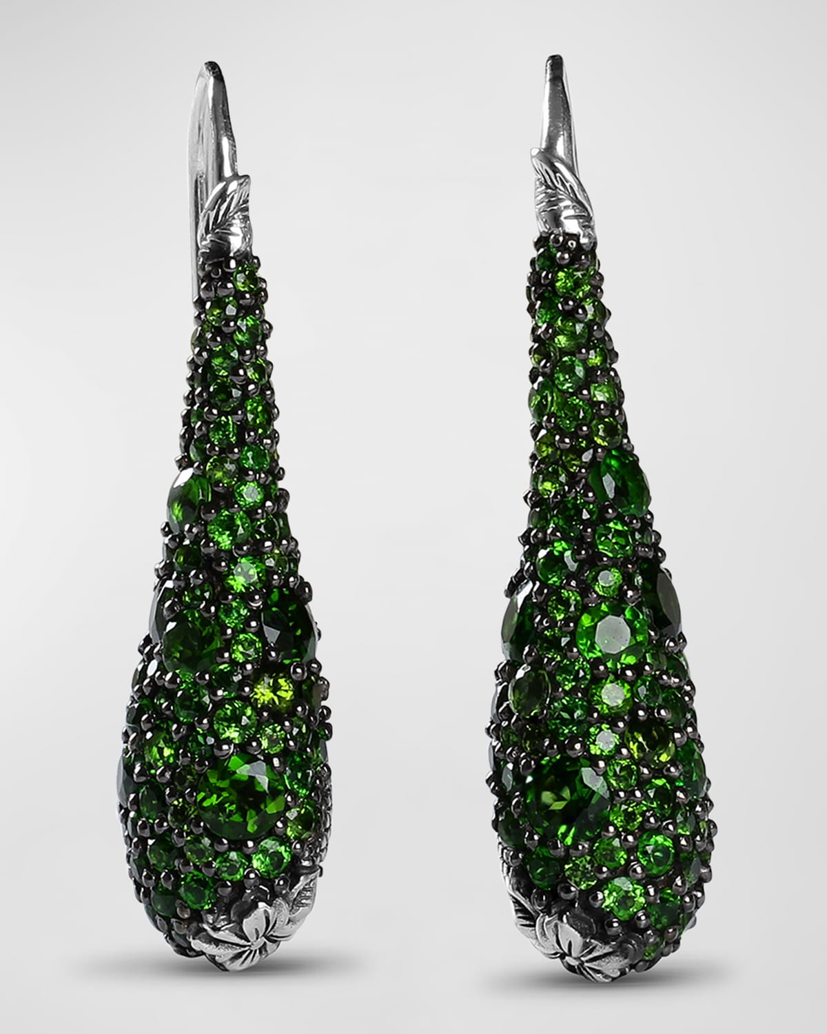 Chrome Diopside Pave Hook Earrings in Sterling Silver