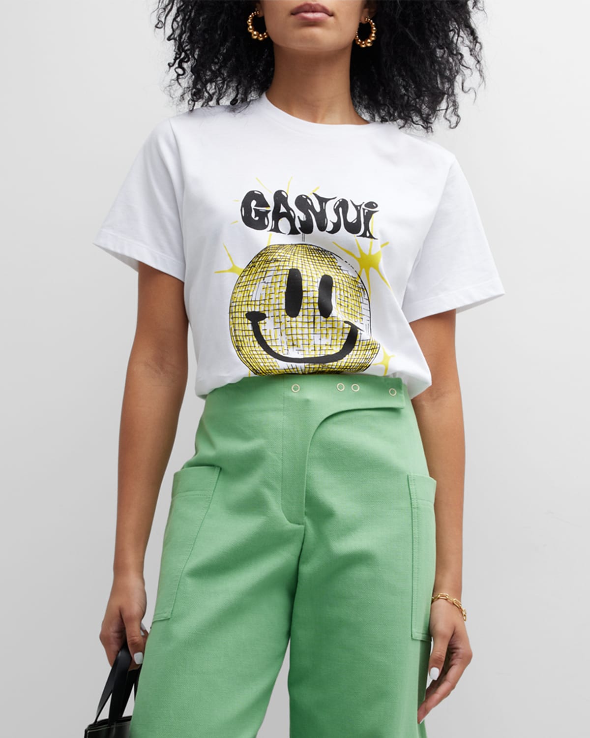 Ganni Crewneck Smiley Tee In Bright White