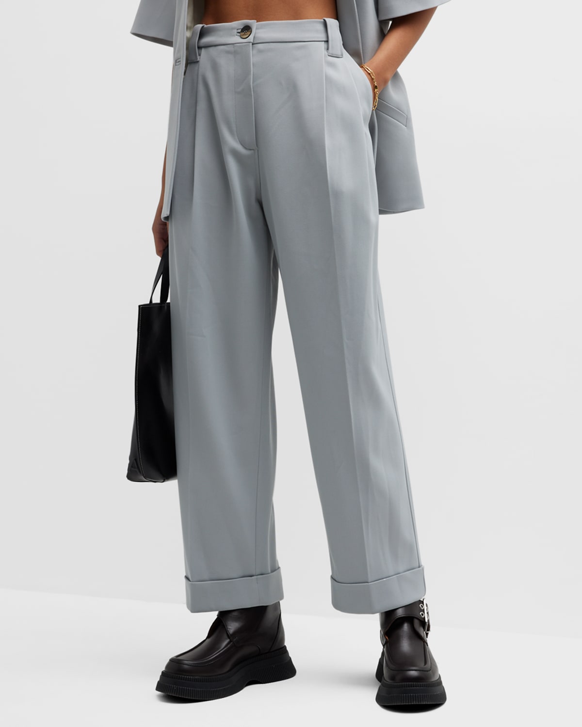 Ganni Cropped Wide-leg Suiting Pants In High Rise