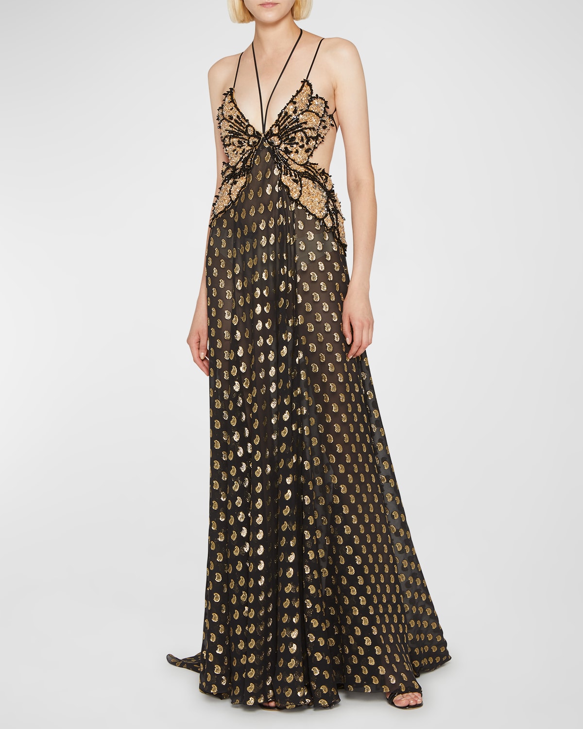 ETRO CRYSTAL BUTTERFLY BODICE PAISLEY FIL COUPE GOWN