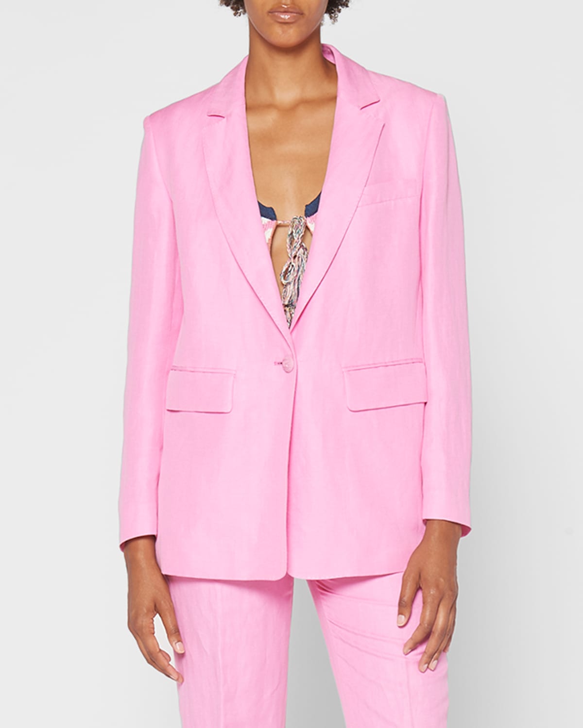Etro Single-breasted Silk Linen Blazer Jacket In Peach Pink
