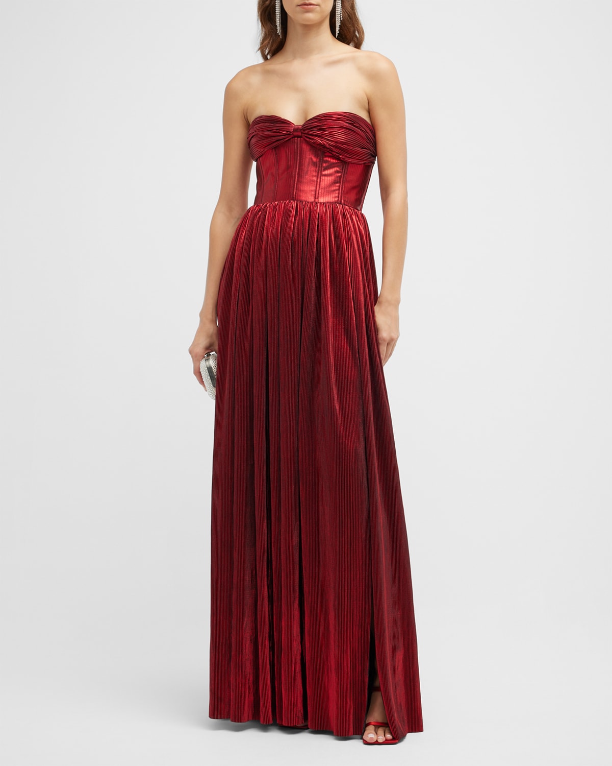Bronx And Banco Florence Metallic Pleated Gown In Red