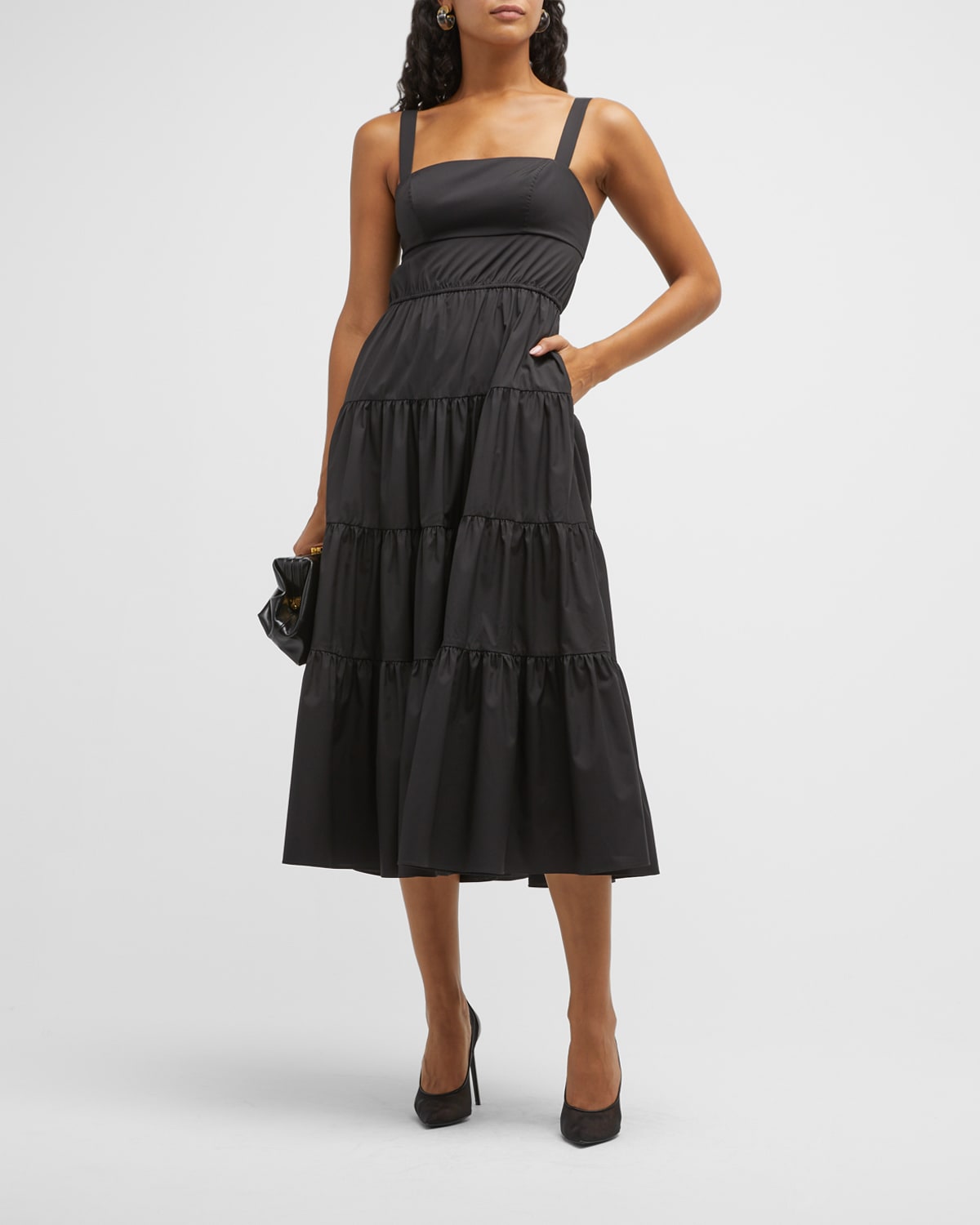 Shop Jason Wu Sleeveless Tiered Midi Dress In Black