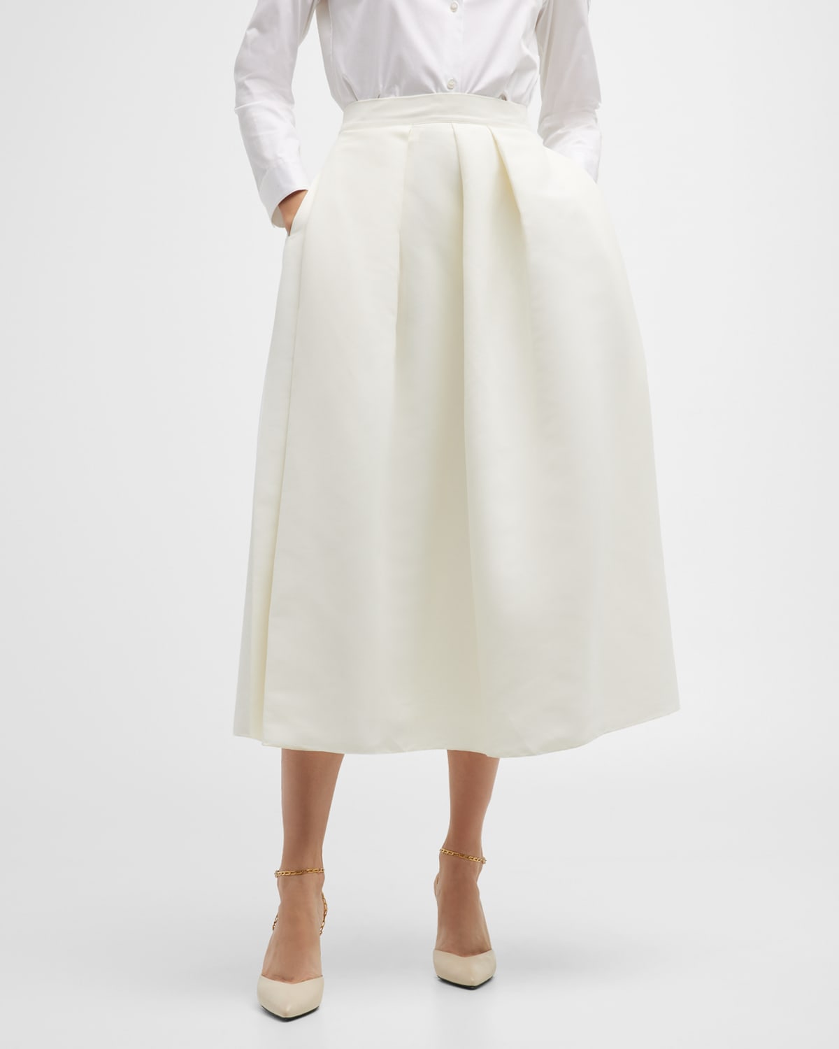 SACHIN & BABI LEIGHTON BOX-PLEATED FAILLE MIDI SKIRT