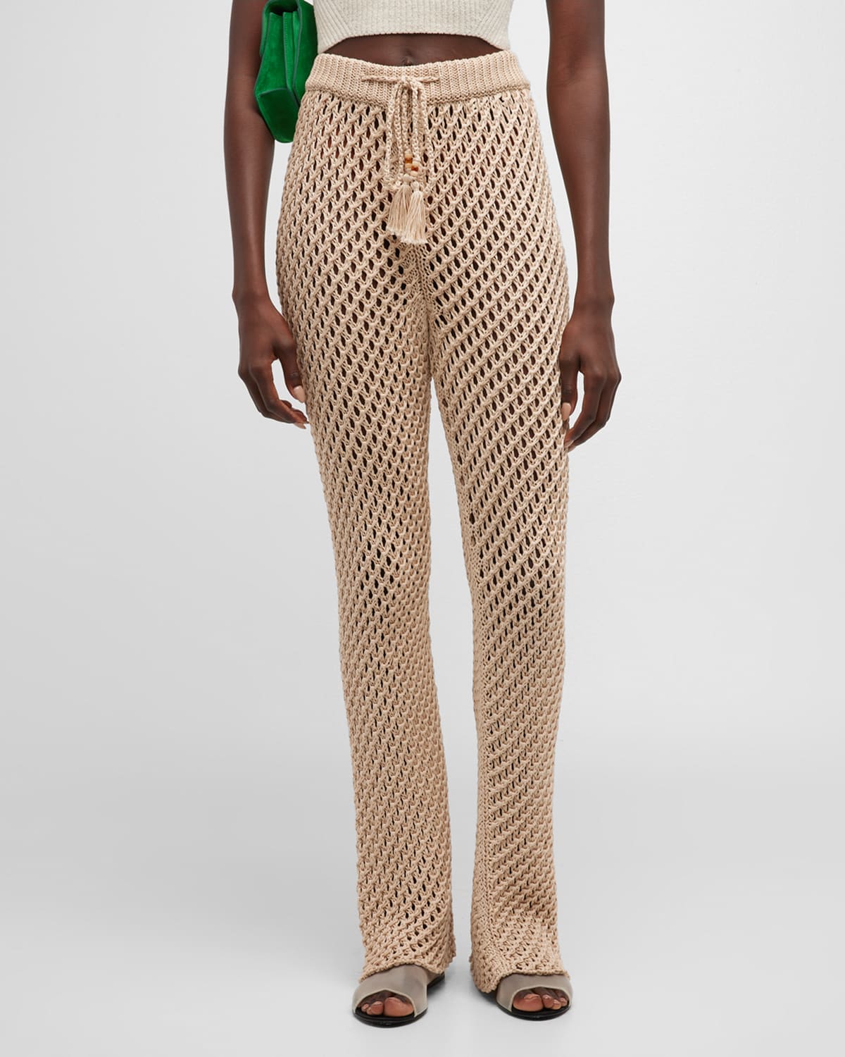 Alanui Mother Nature Net-knit Trousers In Sand