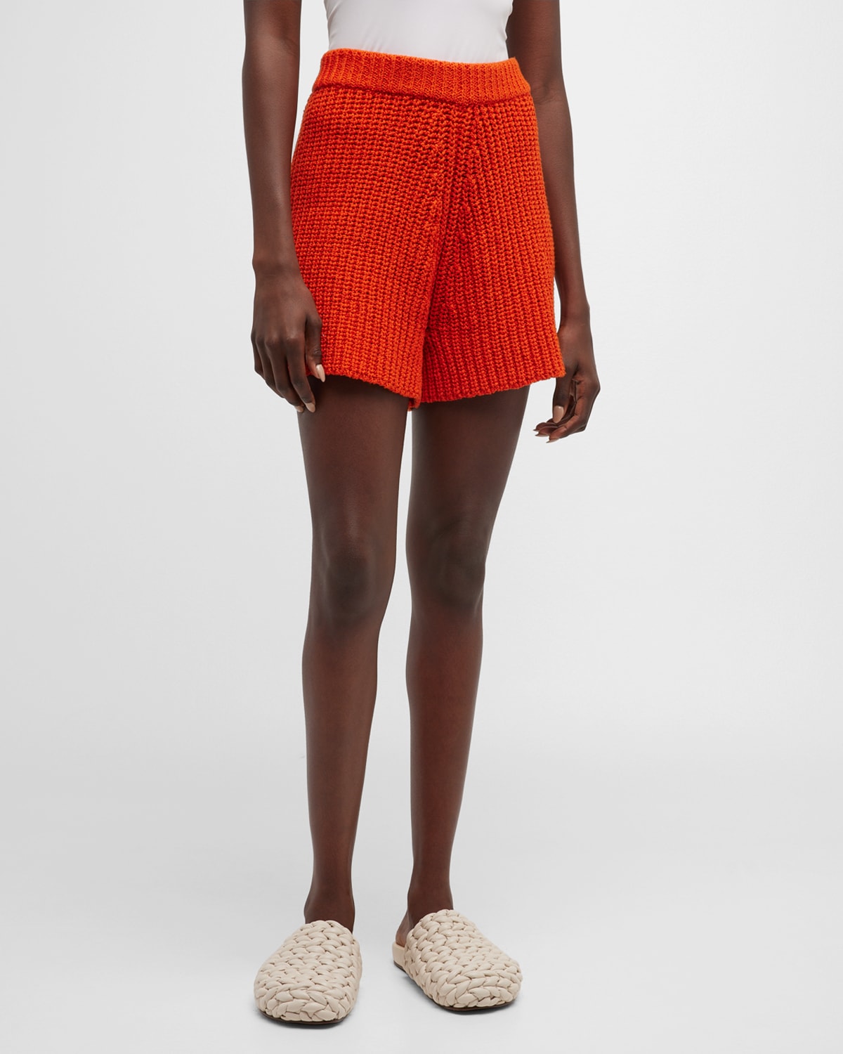 Alanui Palm Springs Orange Gloss Knit Shorts In Orange Gloss