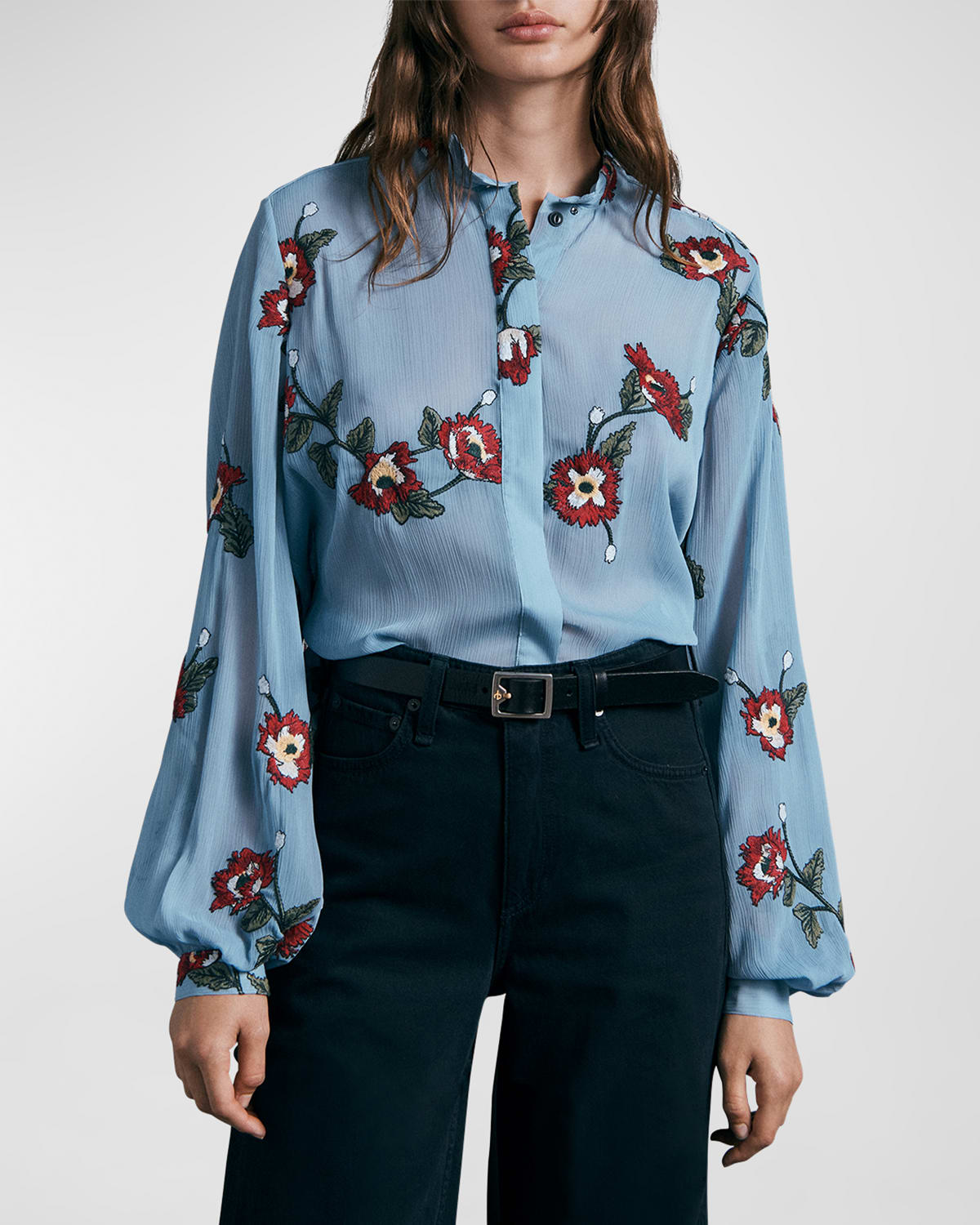 Stevie Sheer Floral Button-Front Shirt
