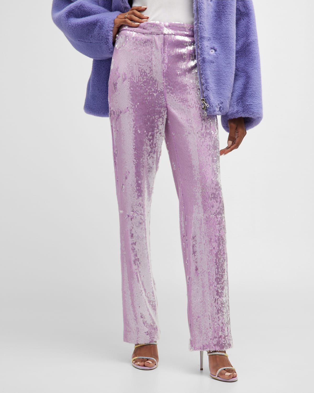 Sequin Straight-Leg Pants