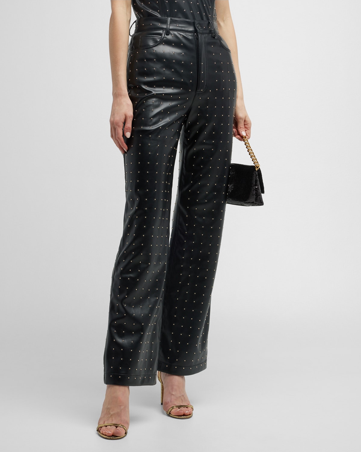 Studded Straight Faux-Leather Pants