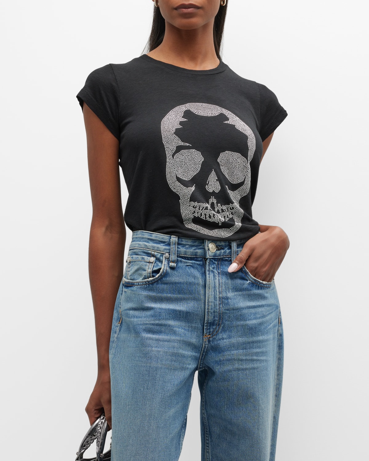 Shop Zadig & Voltaire Skull Strass Short-sleeve T-shirt In White / Pink