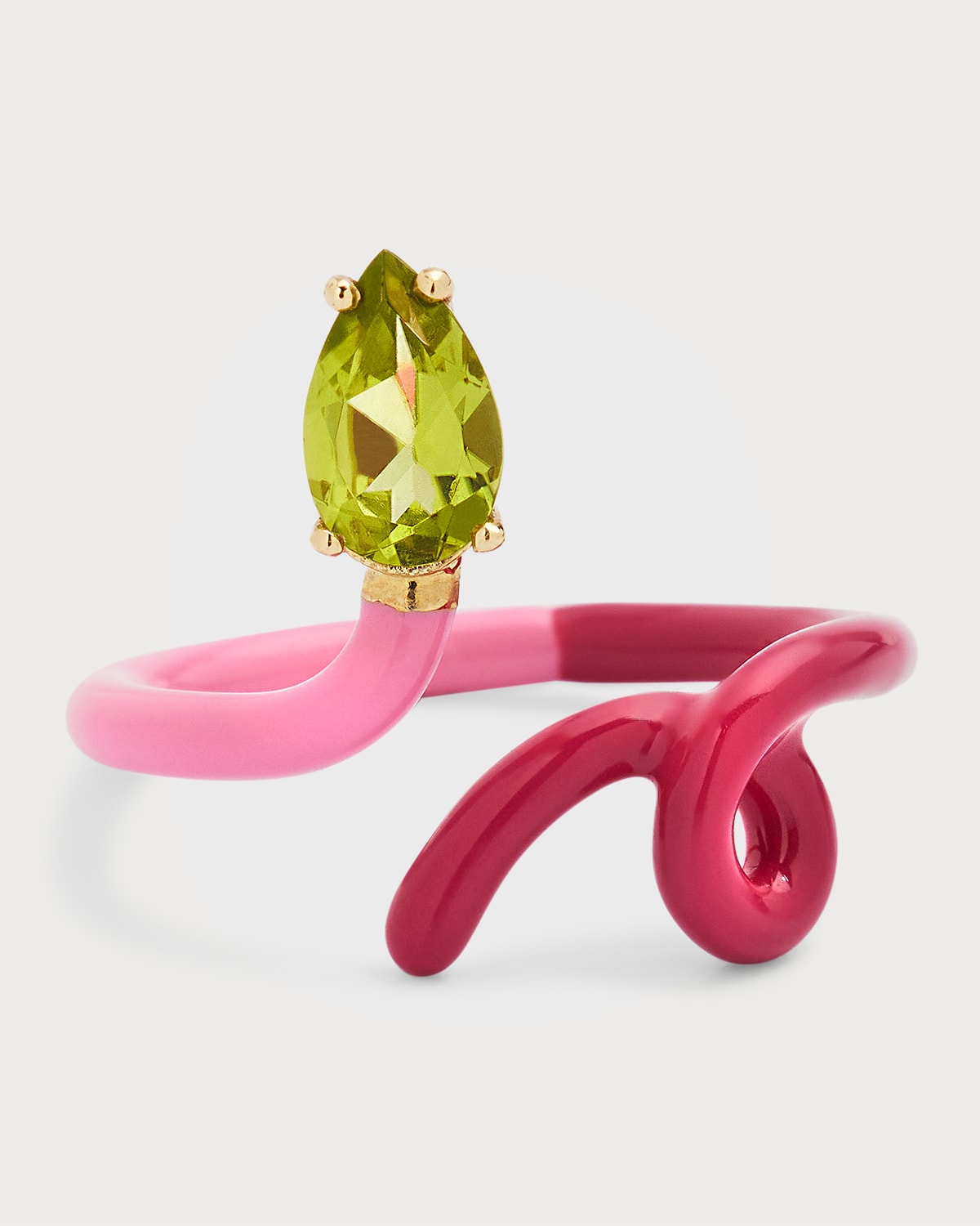 B Vine Ring in Bubblegum Pink and Amarena Enamel with Peridot Drop