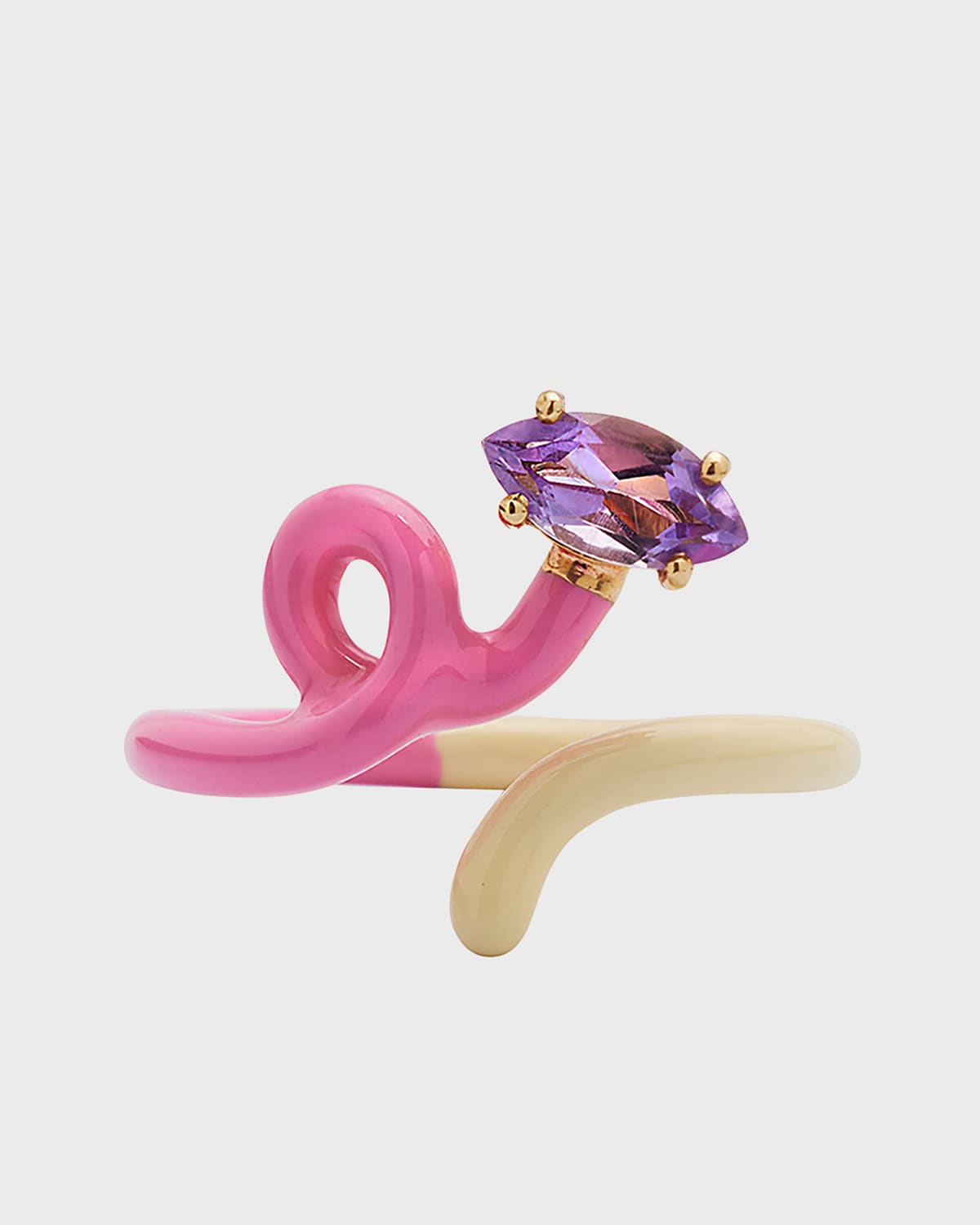B Vine Ring in Bubblegum Pink and Panna Enamel with Marquise-Cut Amethyst