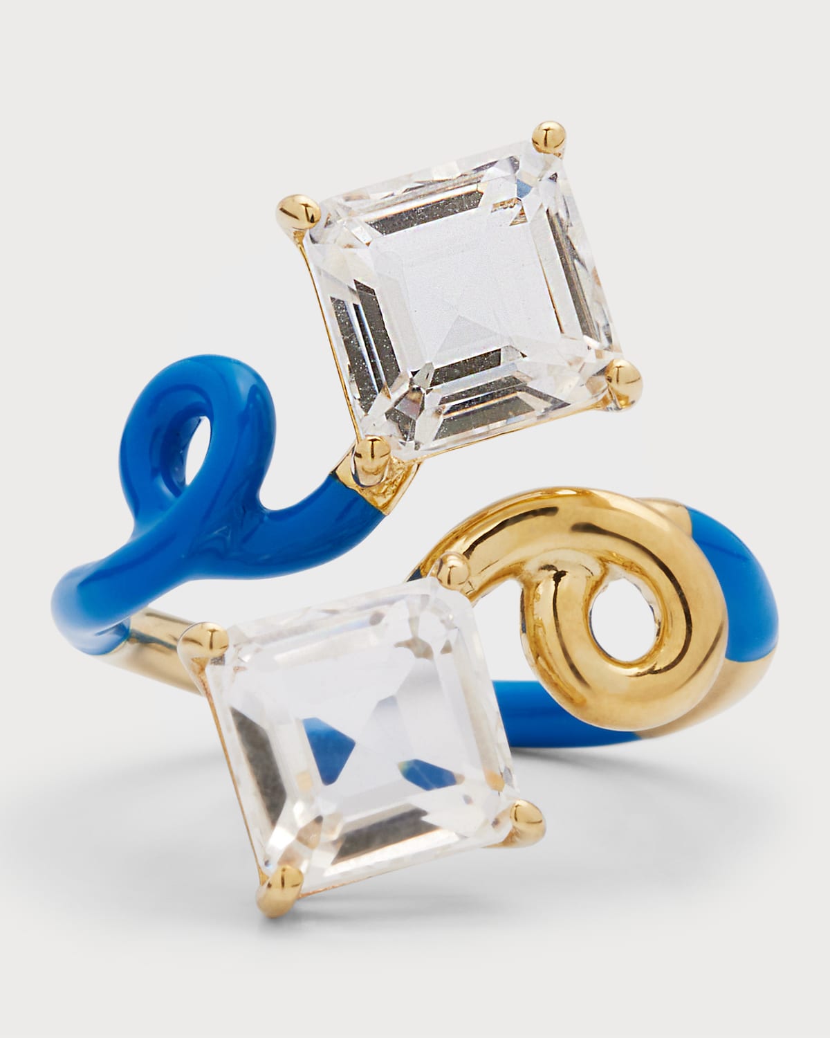 B Square Crystal Ring with Cobalt Blue Enamel