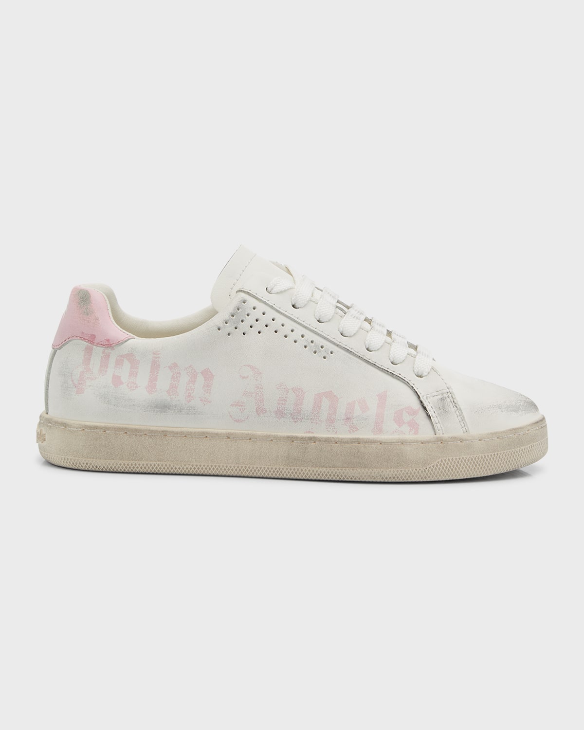 Palm Angels Logo Printed Distressed Lace-up Sneakers In White/pink