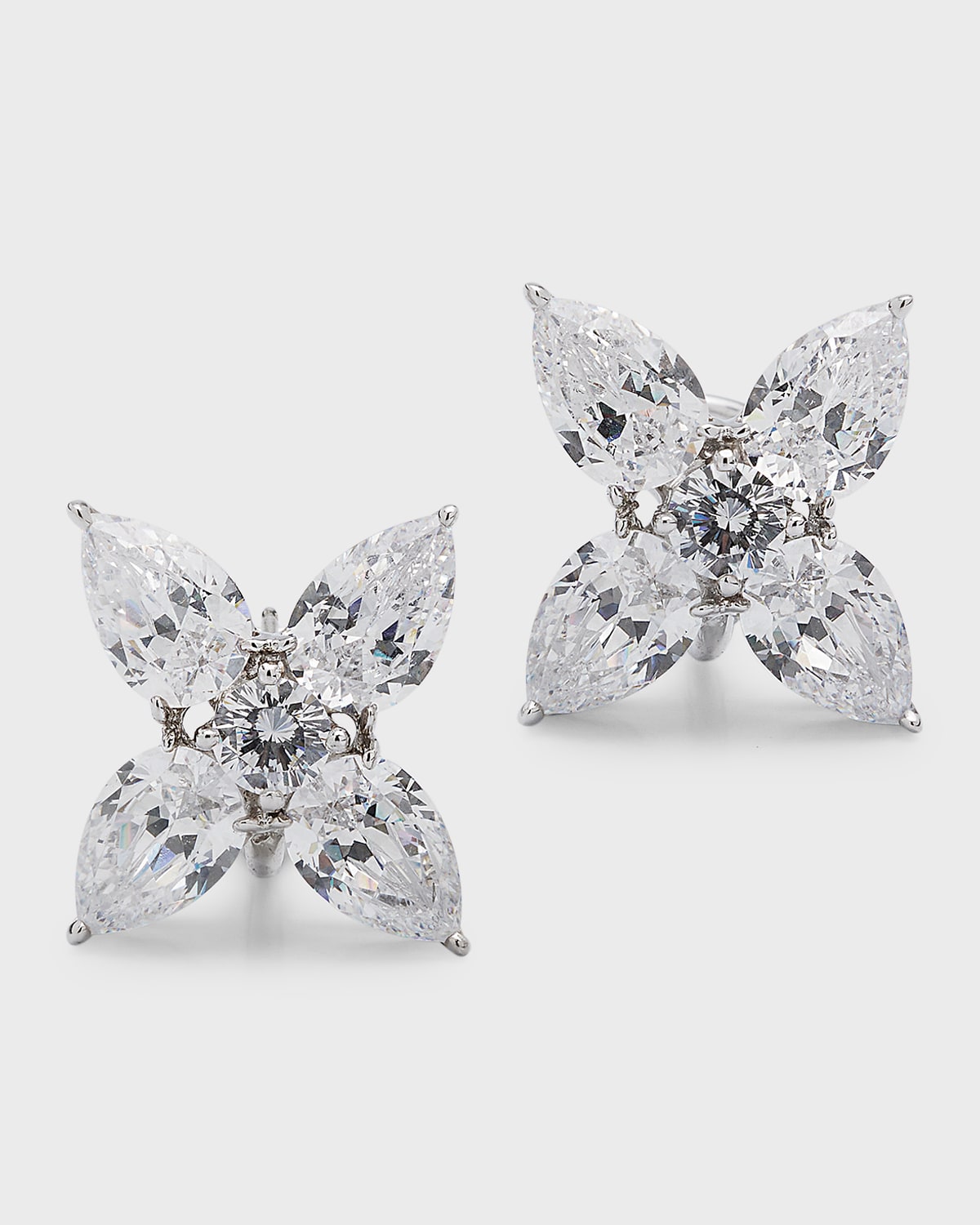 Cubic Zirconia 4-Pear Flower Earrings