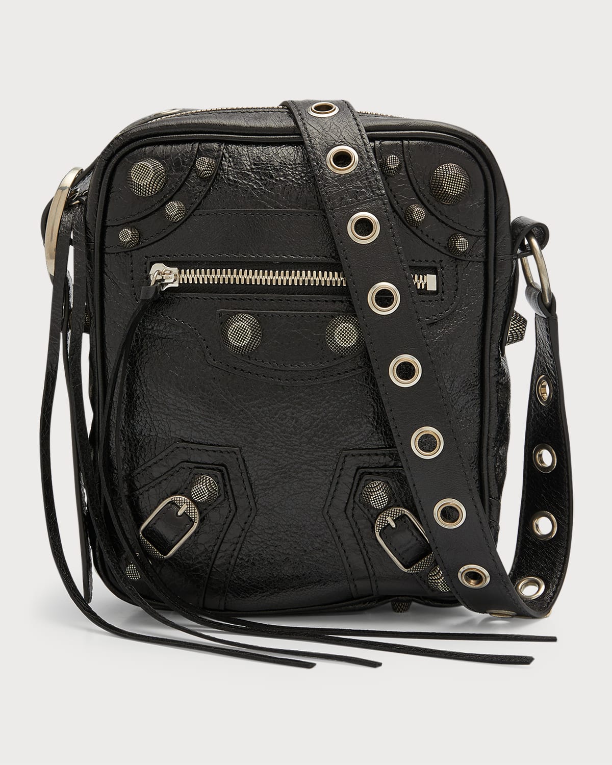 Balenciaga Le Cagole Embellished Textured-leather Messenger Bag In Black
