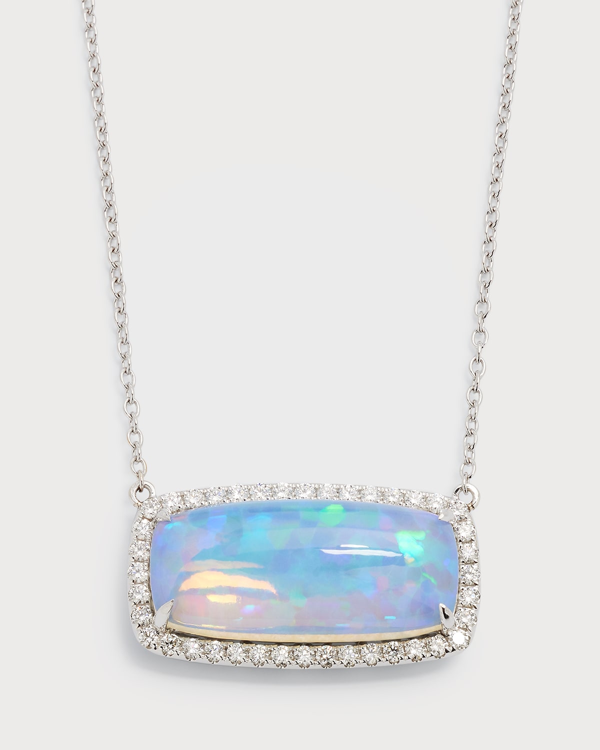 18K White Gold Necklace with Cushion Opal and Diamonds, 11.02tcw