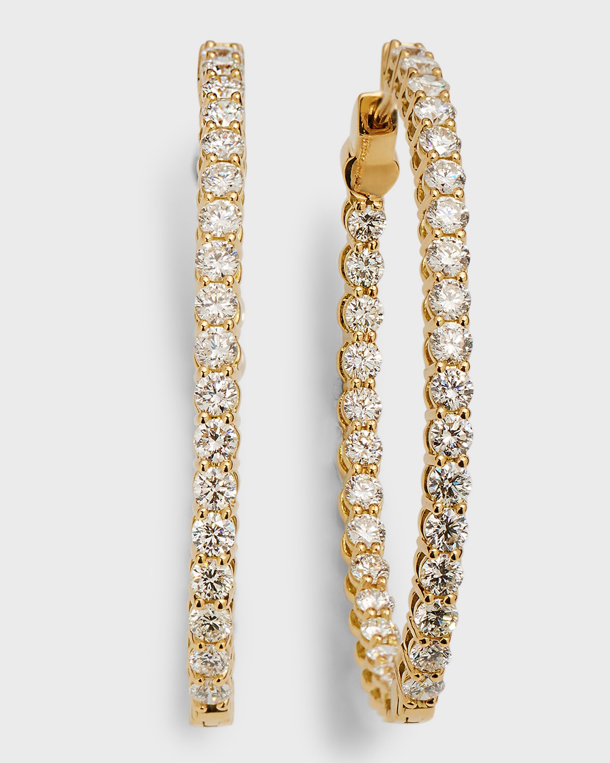 Neiman Marcus Diamonds 18K Yellow Gold Round Diamond GH/SI Medium Oval Hoop Earrings, 3.36tcw, 1.25"L