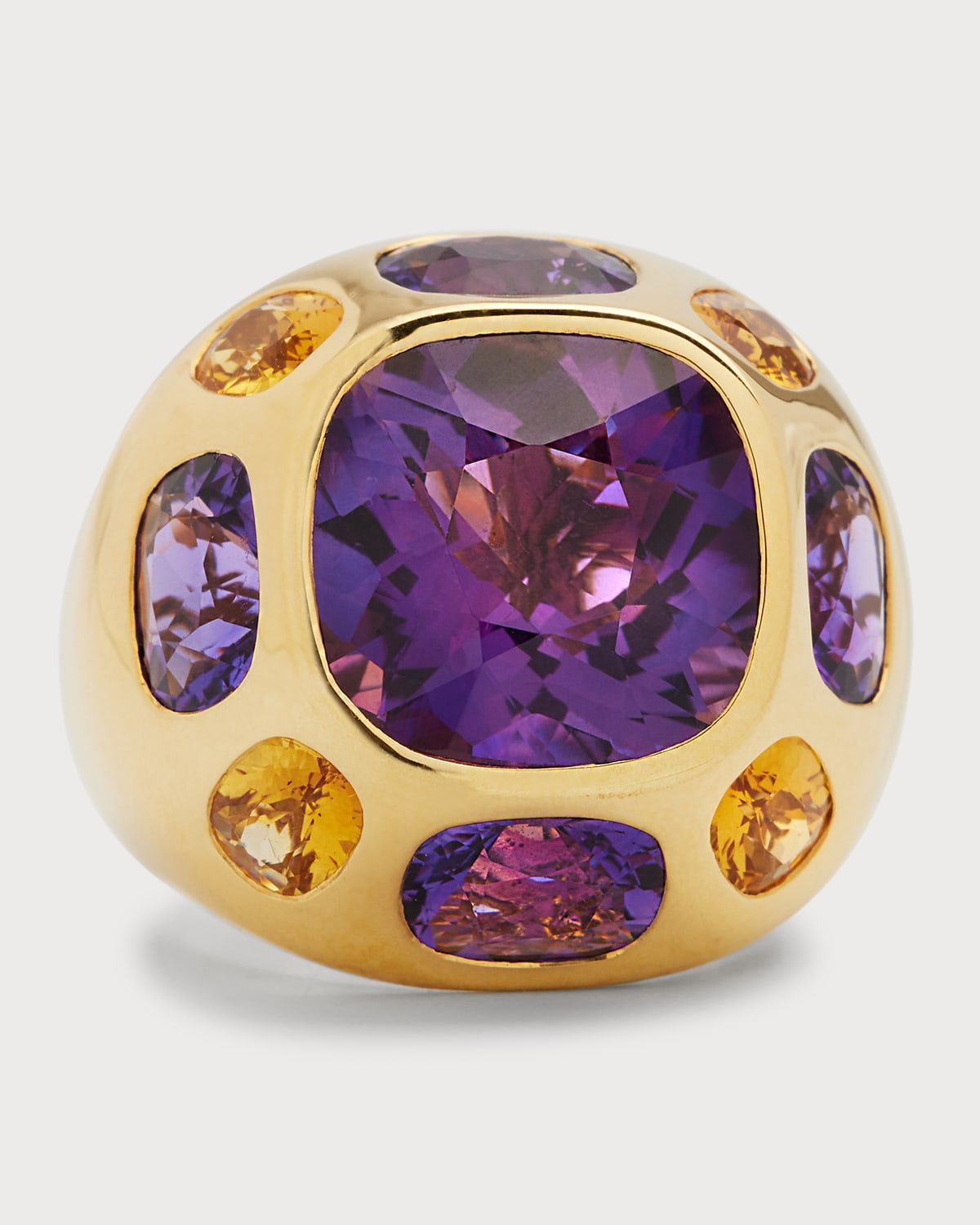 18K Yellow Gold Pietra Amethyst and Citrine Ring, Size 6.5