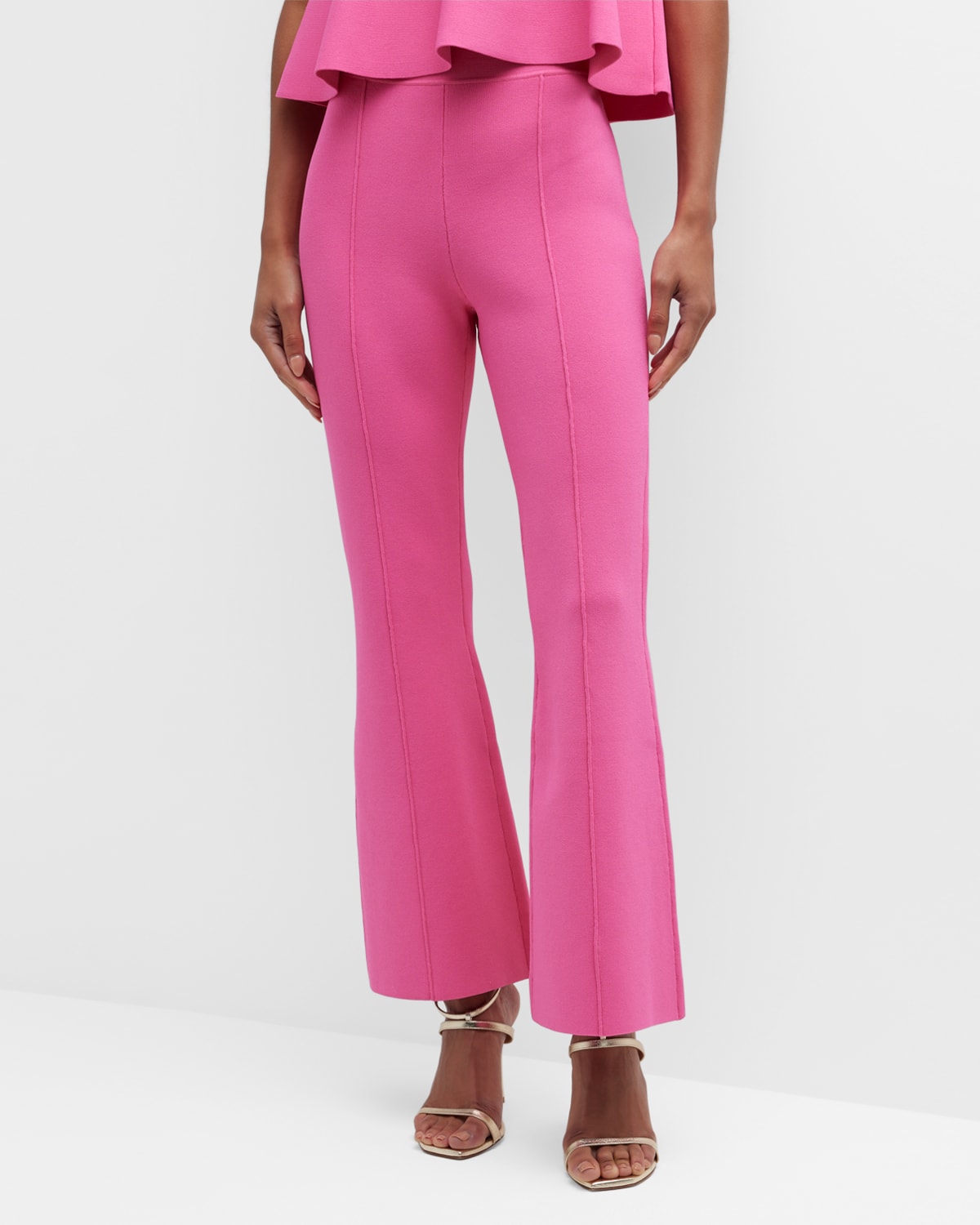 Adam Lippes Flare-leg Ankle Pull-on Knit Trousers In Hot Pink