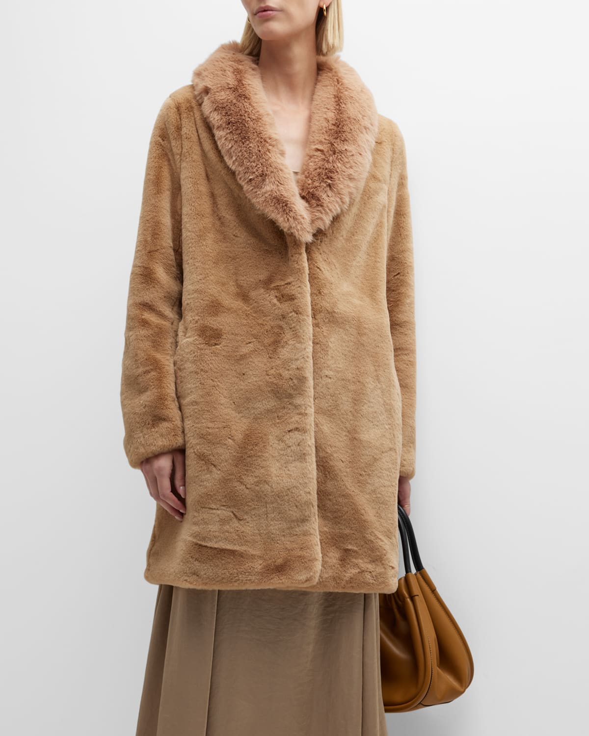 Belle Fare Faux Fur Coat w/ Shawl Collar