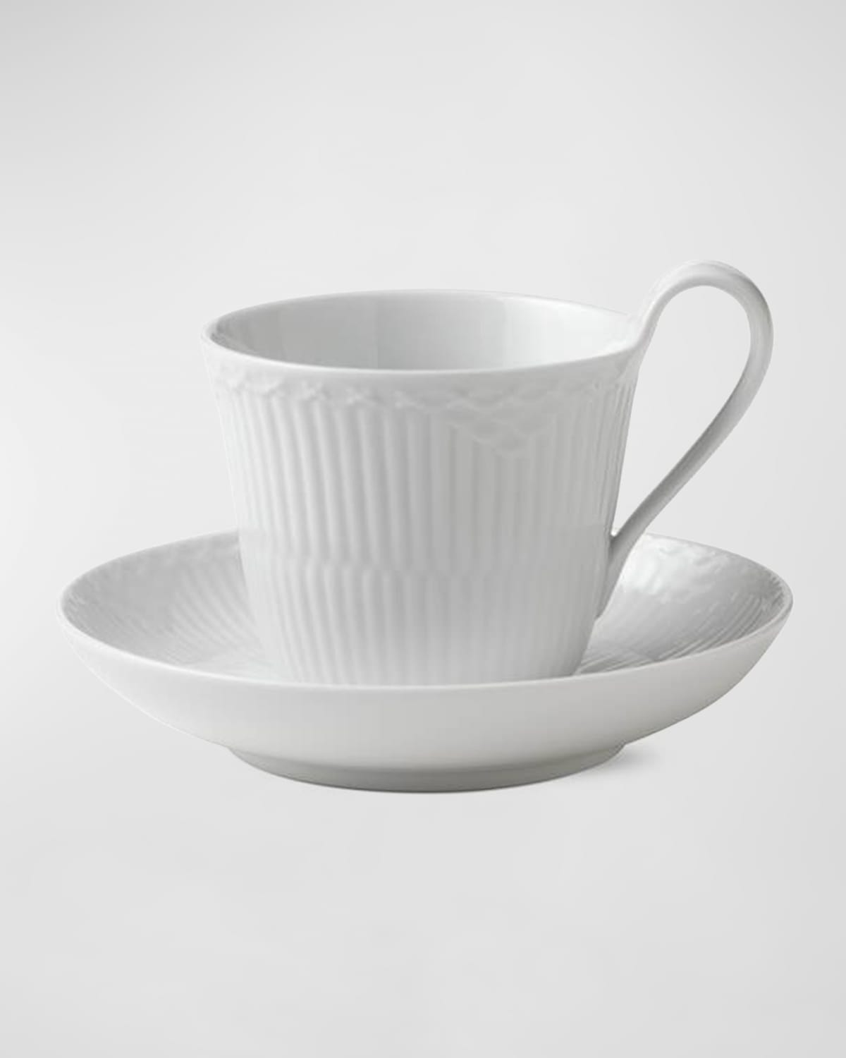 Royal Copenhagen White Fluted Half-lace Cup & Saucer Set