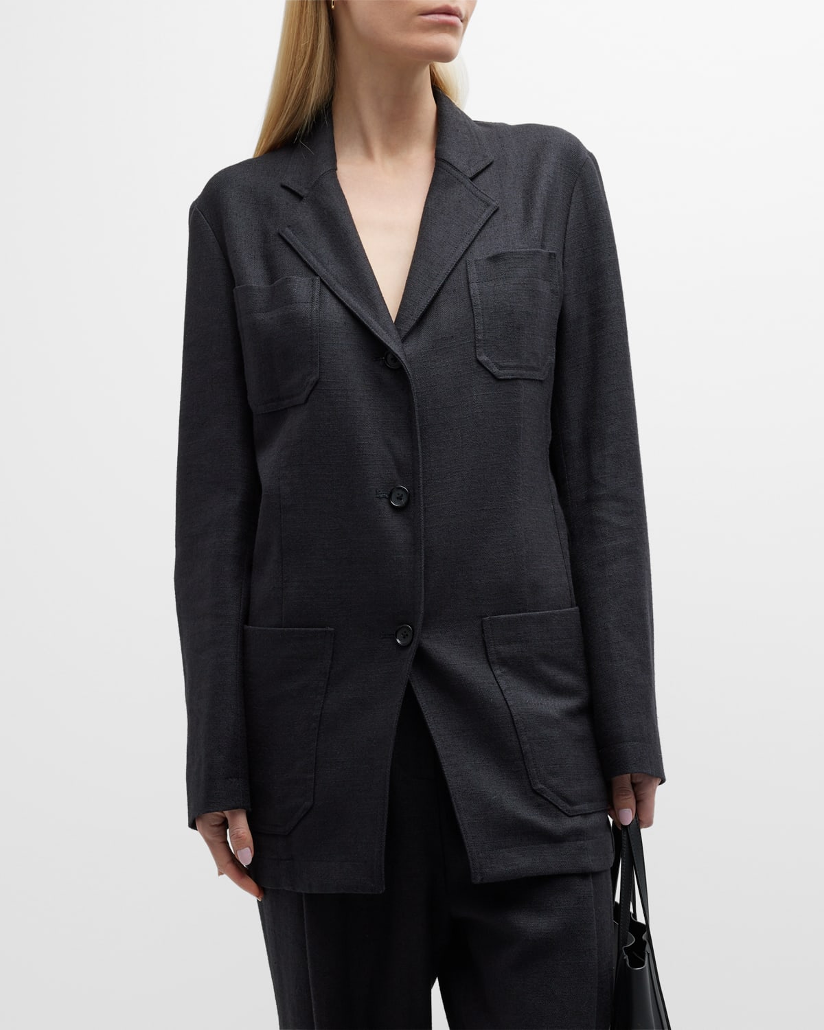 Totême Slim Linen Blazer In Charcoal