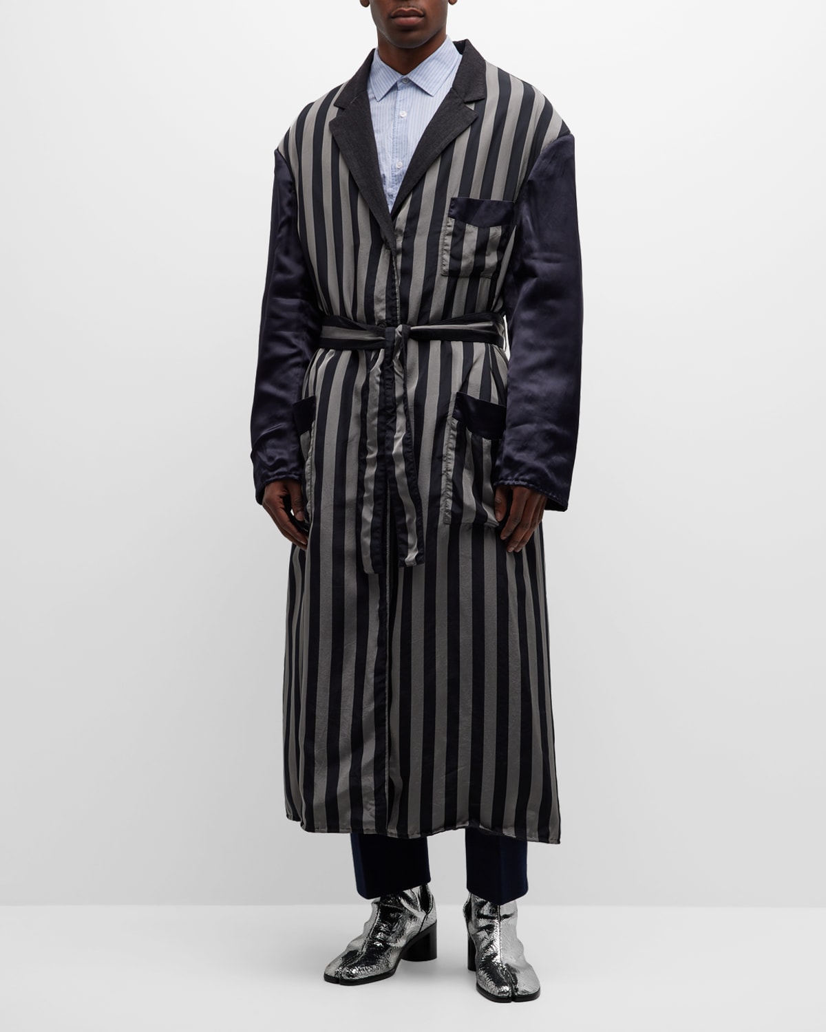 Men's Reversible Striped Overcoat