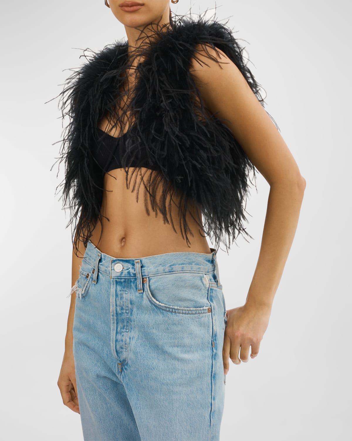 LAMARQUE DIDINA SLEEVELESS FEATHER BOLERO JACKET