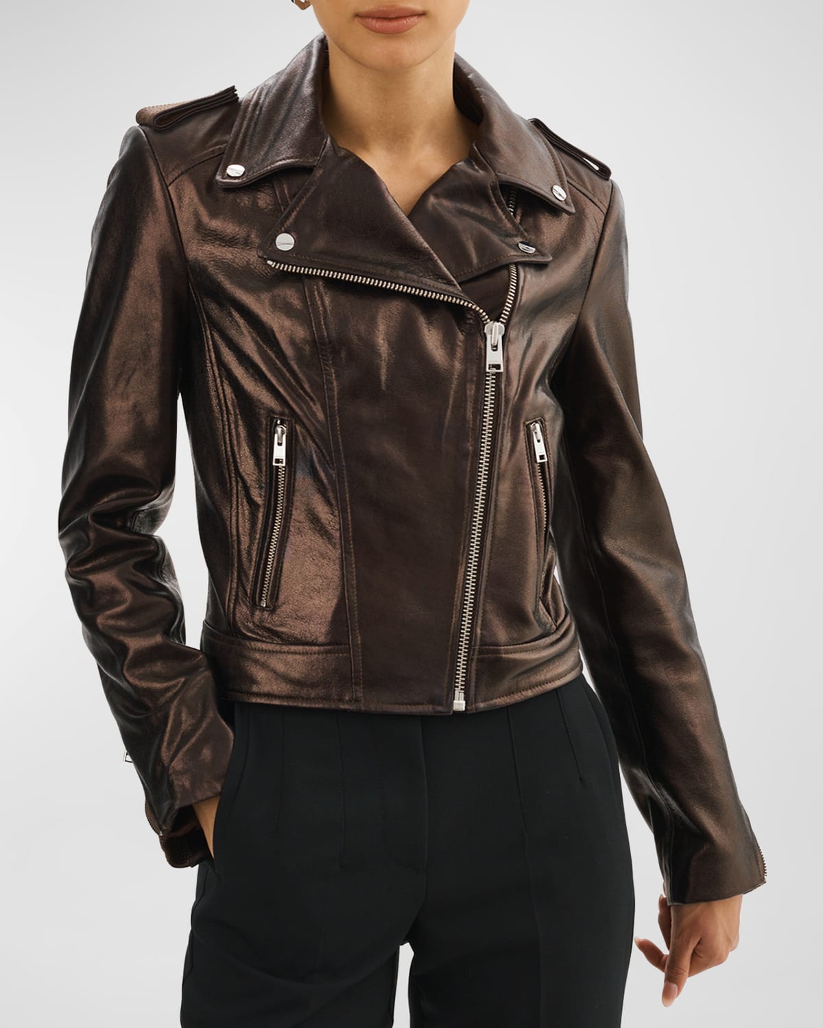LaMarque Donna Metallic Leather Biker Jacket