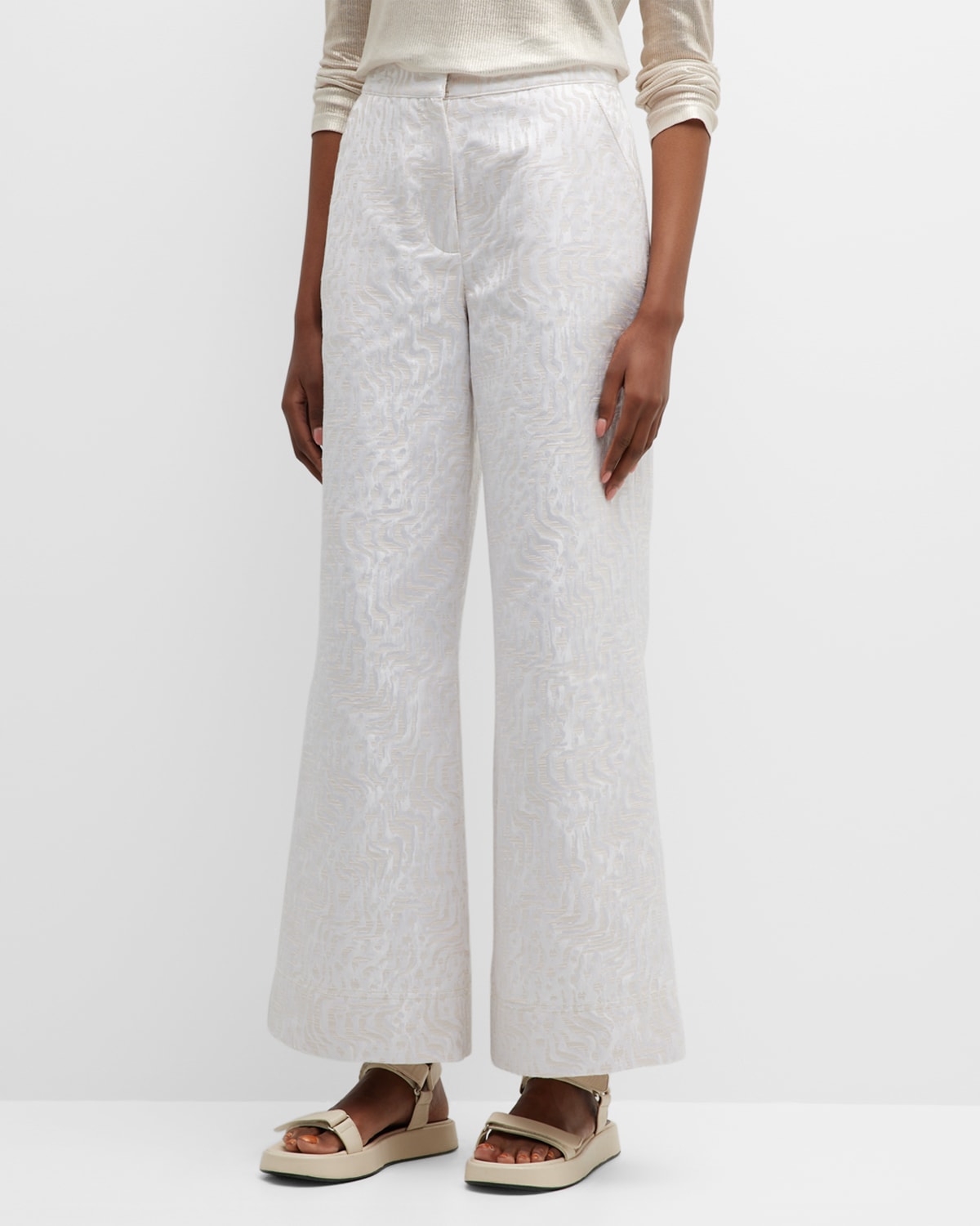 Arias New York Wide-leg Jacquard Trousers In Ivory