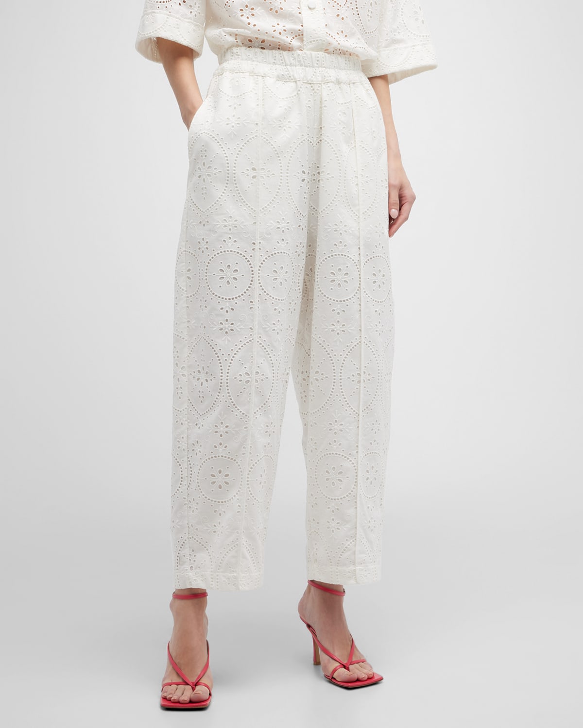 Lya Embroidered Eyelet Cotton Trousers