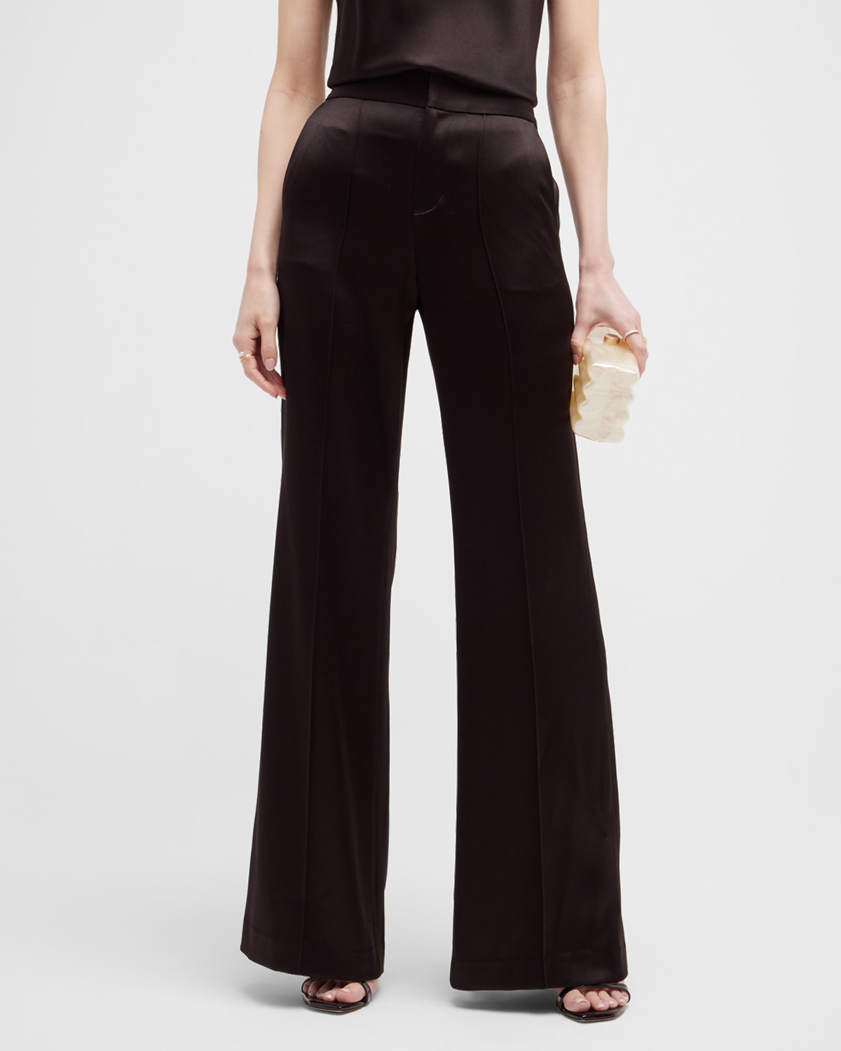 Alice And Olivia Dylan Satin High-rise Wide-leg Pants In Black