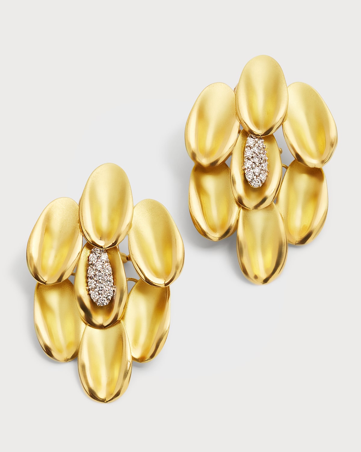 Piranesi 18K White and Yellow Gold Oro Satin Earrings with Diamonds