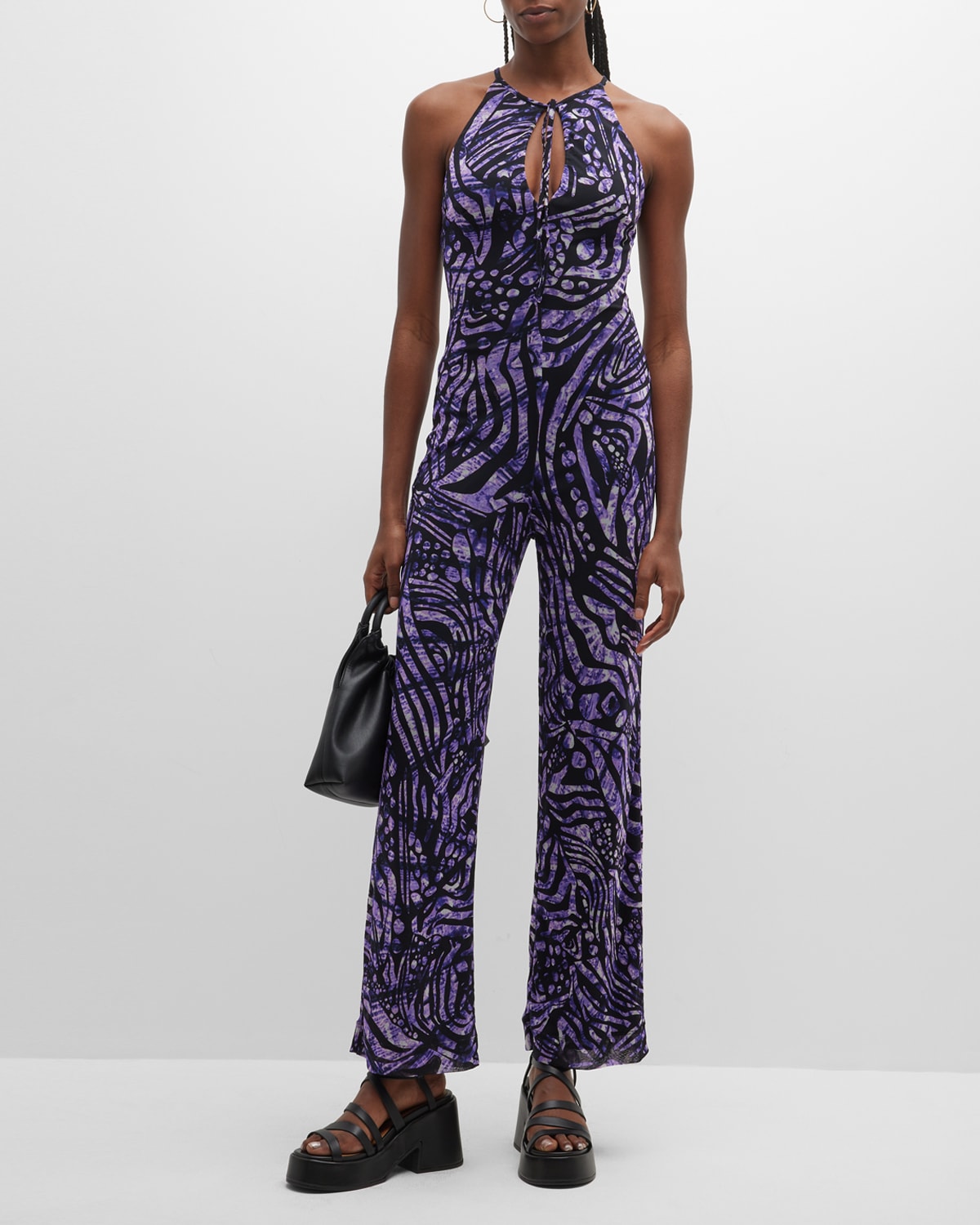Cutout Abstract-Print Tulle Jumpsuit